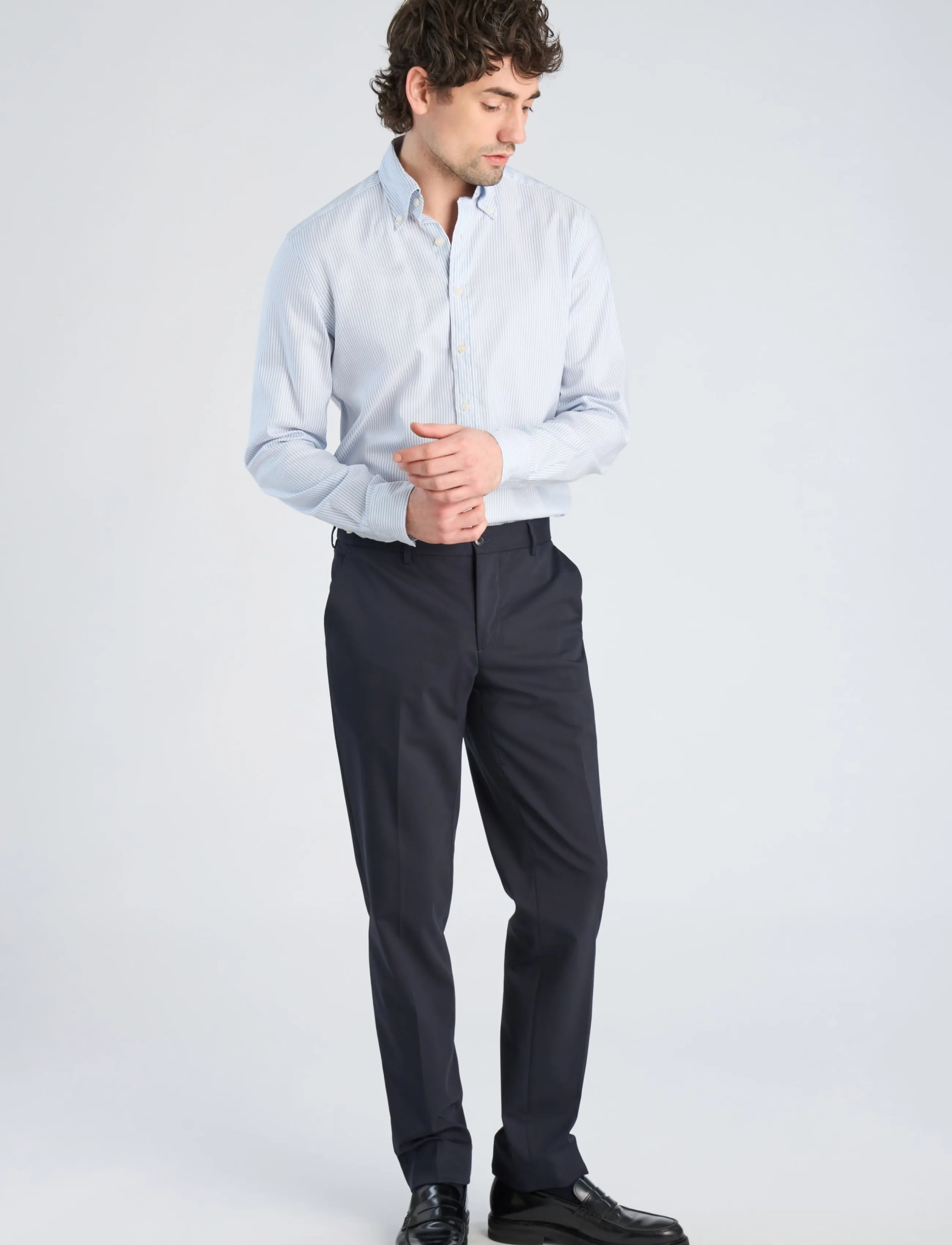Lindbergh Black 1927: Pinpoint oxford shirt WF L/S - Shirts - LT BLUE STRIPE / blue