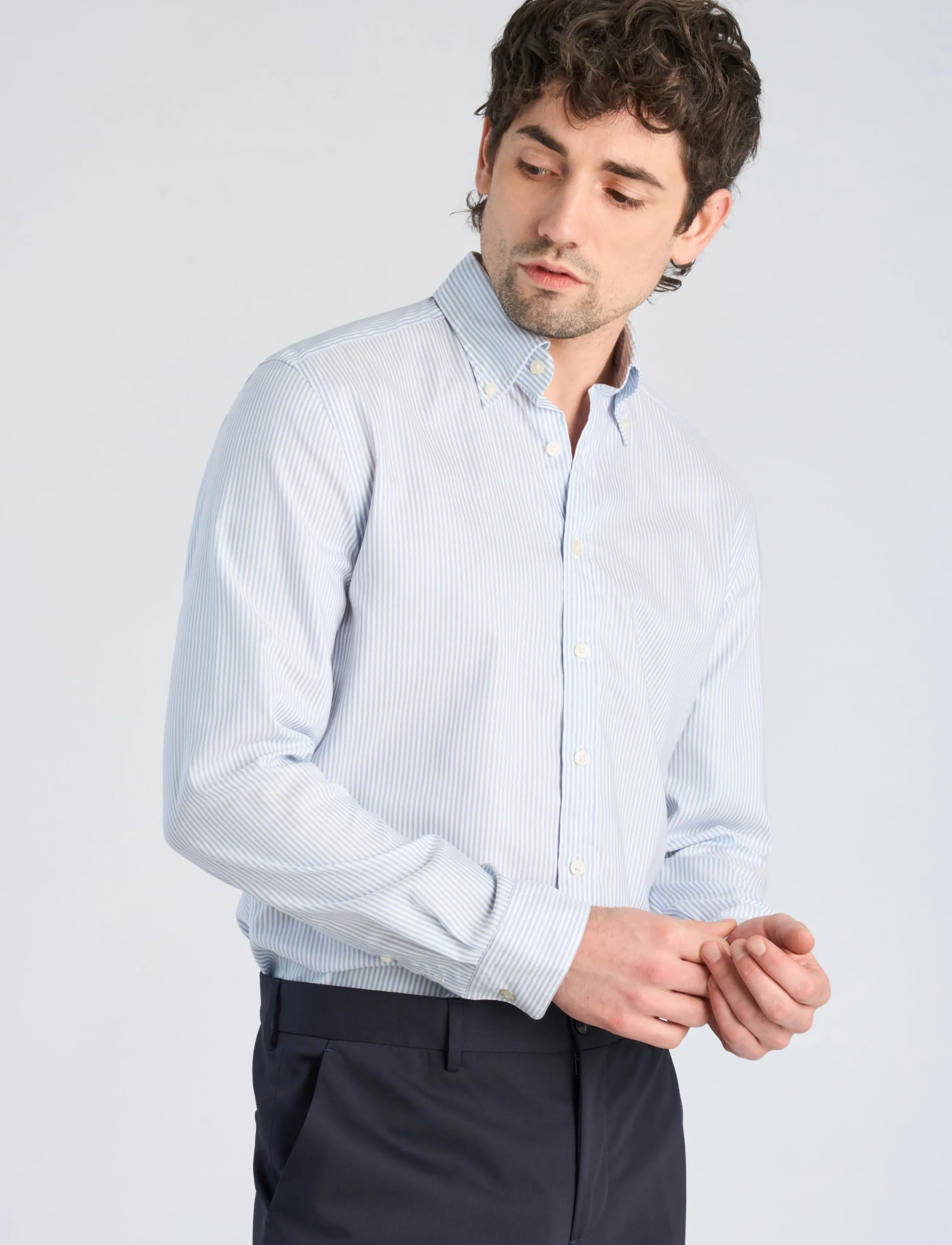 Lindbergh Black - 1927: Pinpoint oxford shirt WF L/S - oxford shirts - lt blue stripe - 3