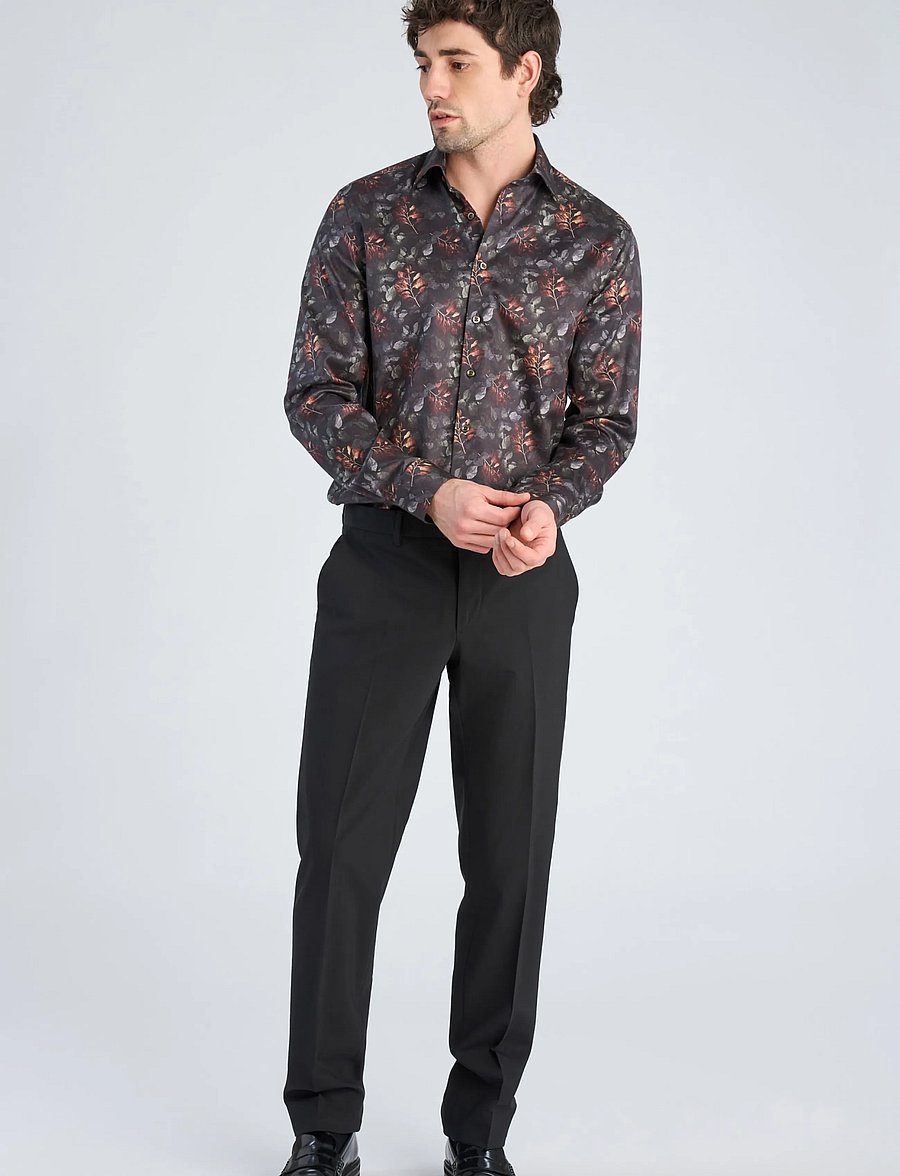 Lindbergh Black - 1927: AOP shirt WF L/S - mönstrade skjortor - dk brown - 0