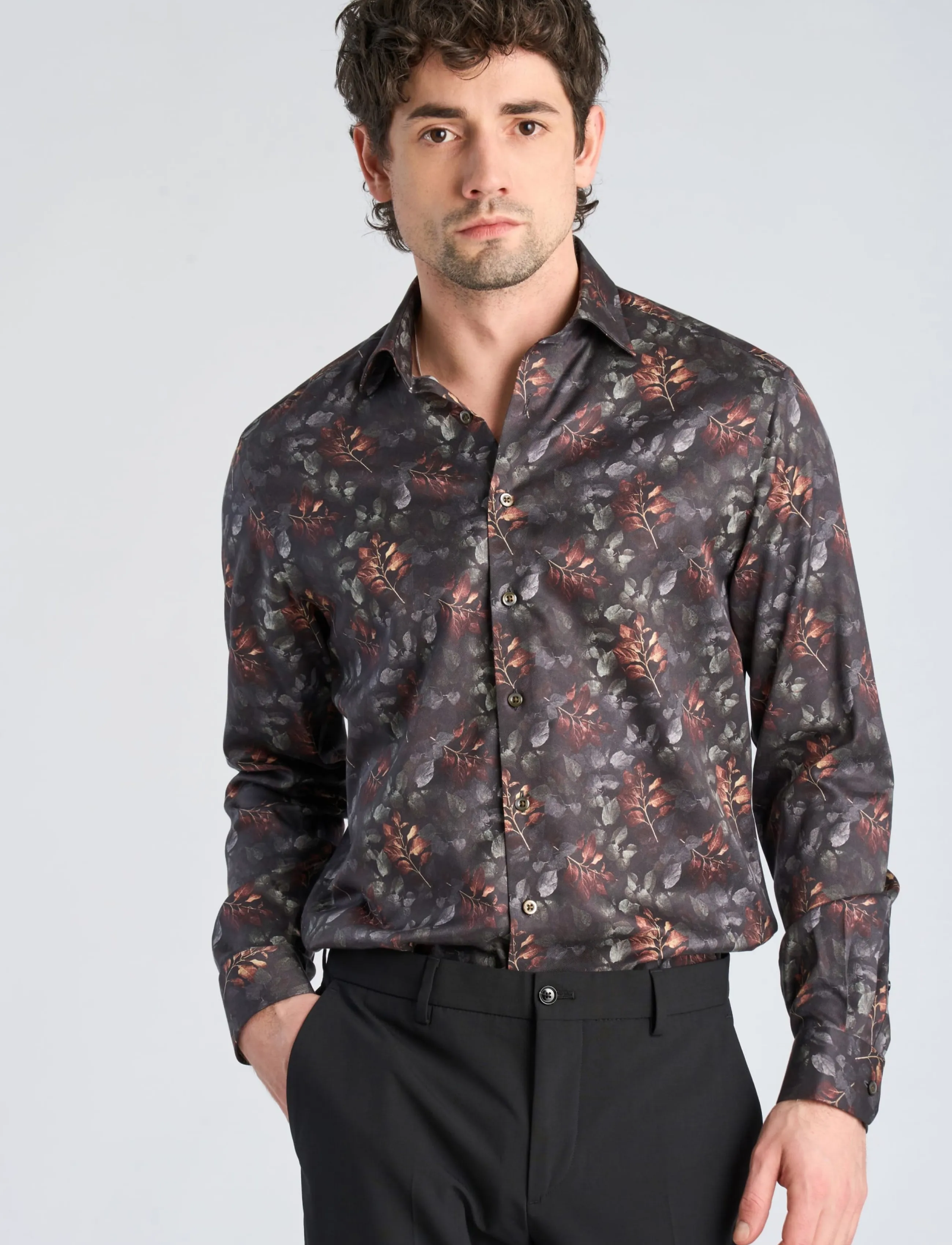 Lindbergh Black - 1927: AOP shirt WF L/S - mönstrade skjortor - dk brown - 3