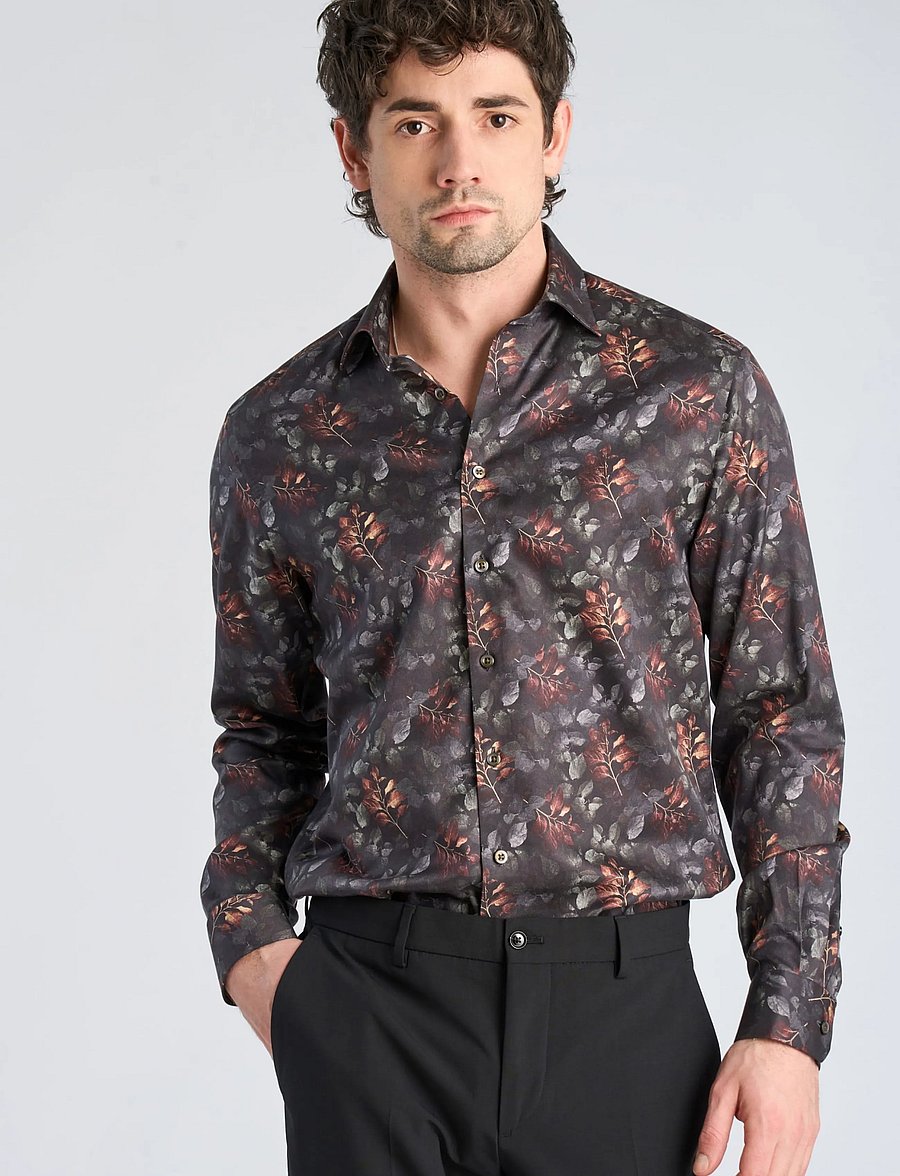 Lindbergh Black - 1927: AOP shirt WF L/S - mönstrade skjortor - dk brown - 3