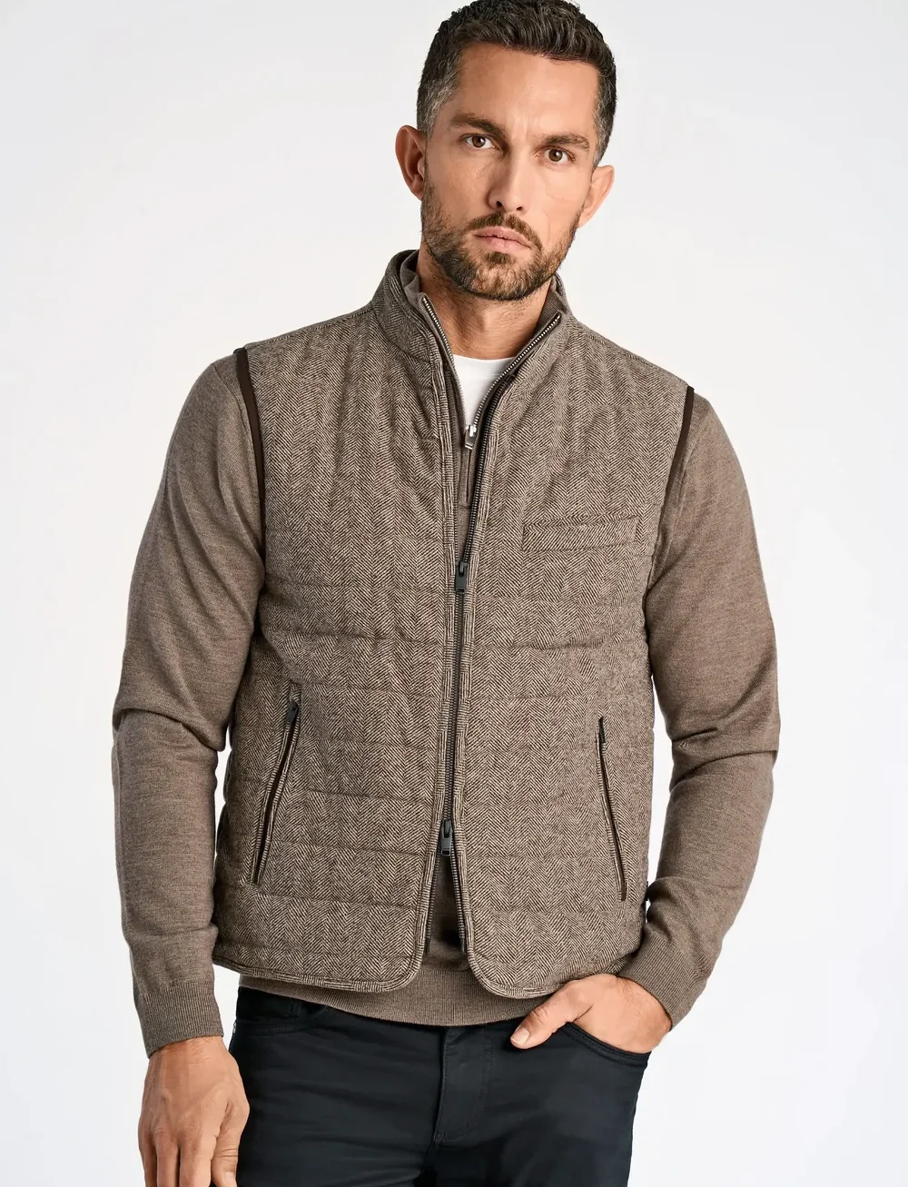Lindbergh Black - Light padded zip through vest - västar - brown mel - 5