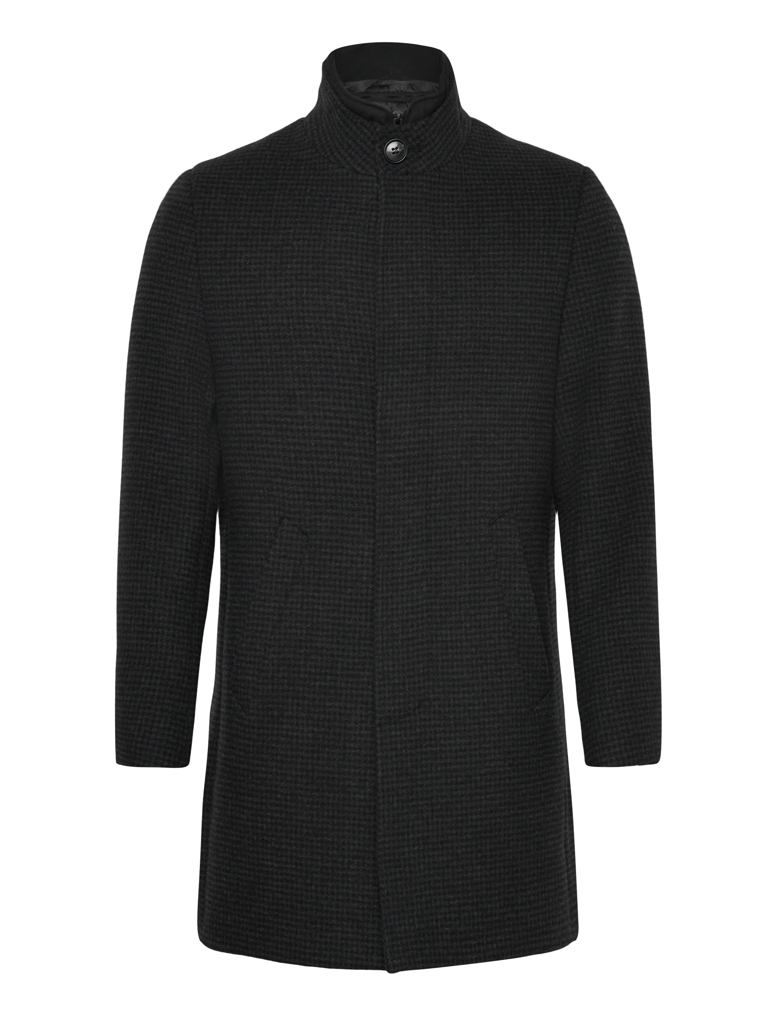Lindbergh Black Detachable Collar Wool Coat, L, Coats, Grau - Männerswear
