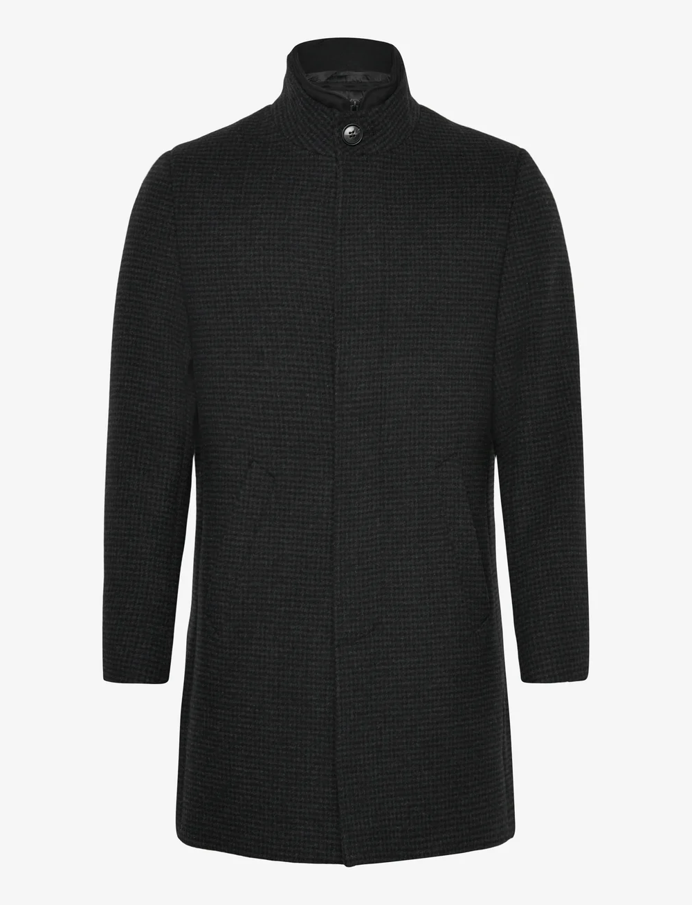 Lindbergh Black - Detachable collar wool coat - wool coats - black mel - 0