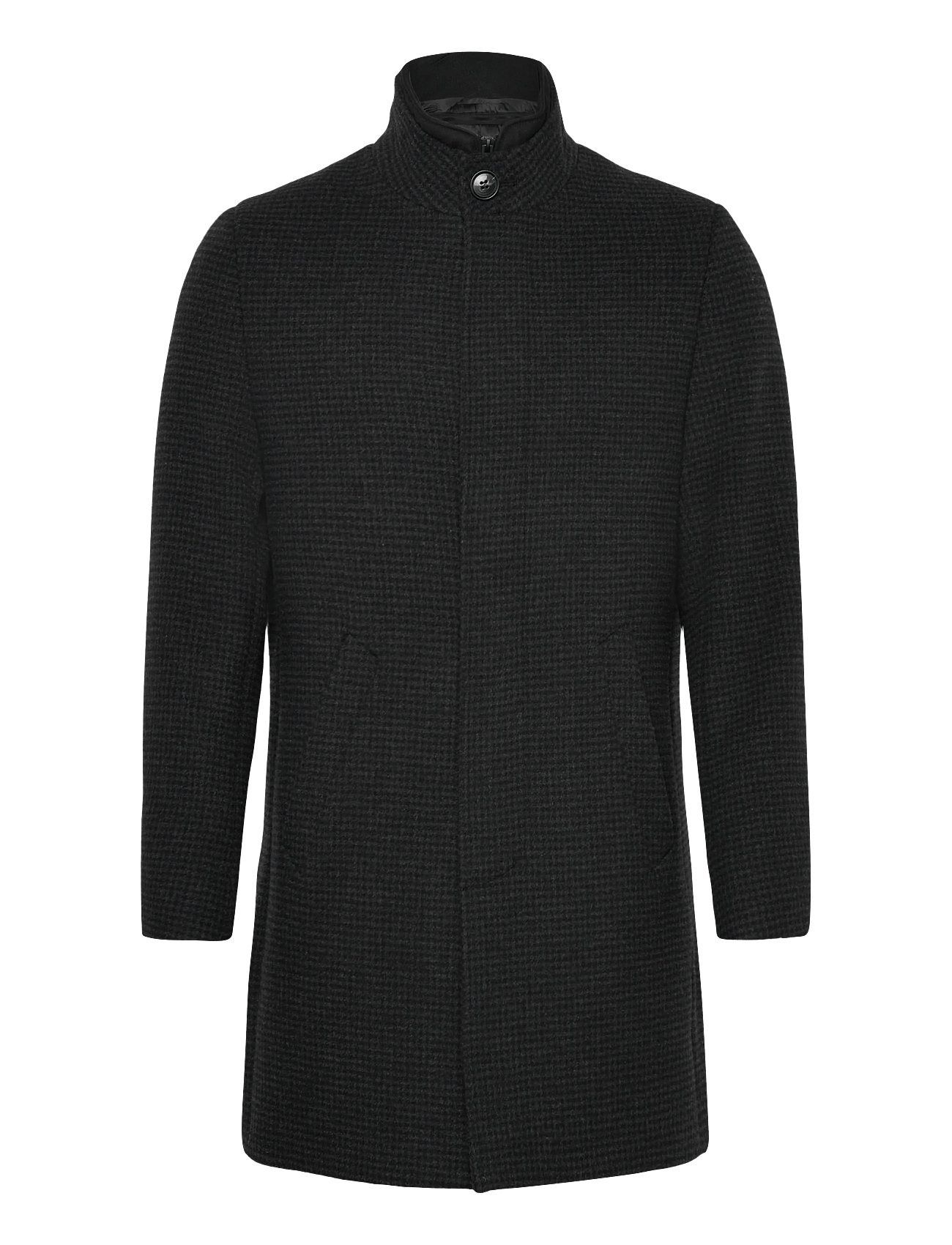 Detachable collar wool coat - BLACK MEL