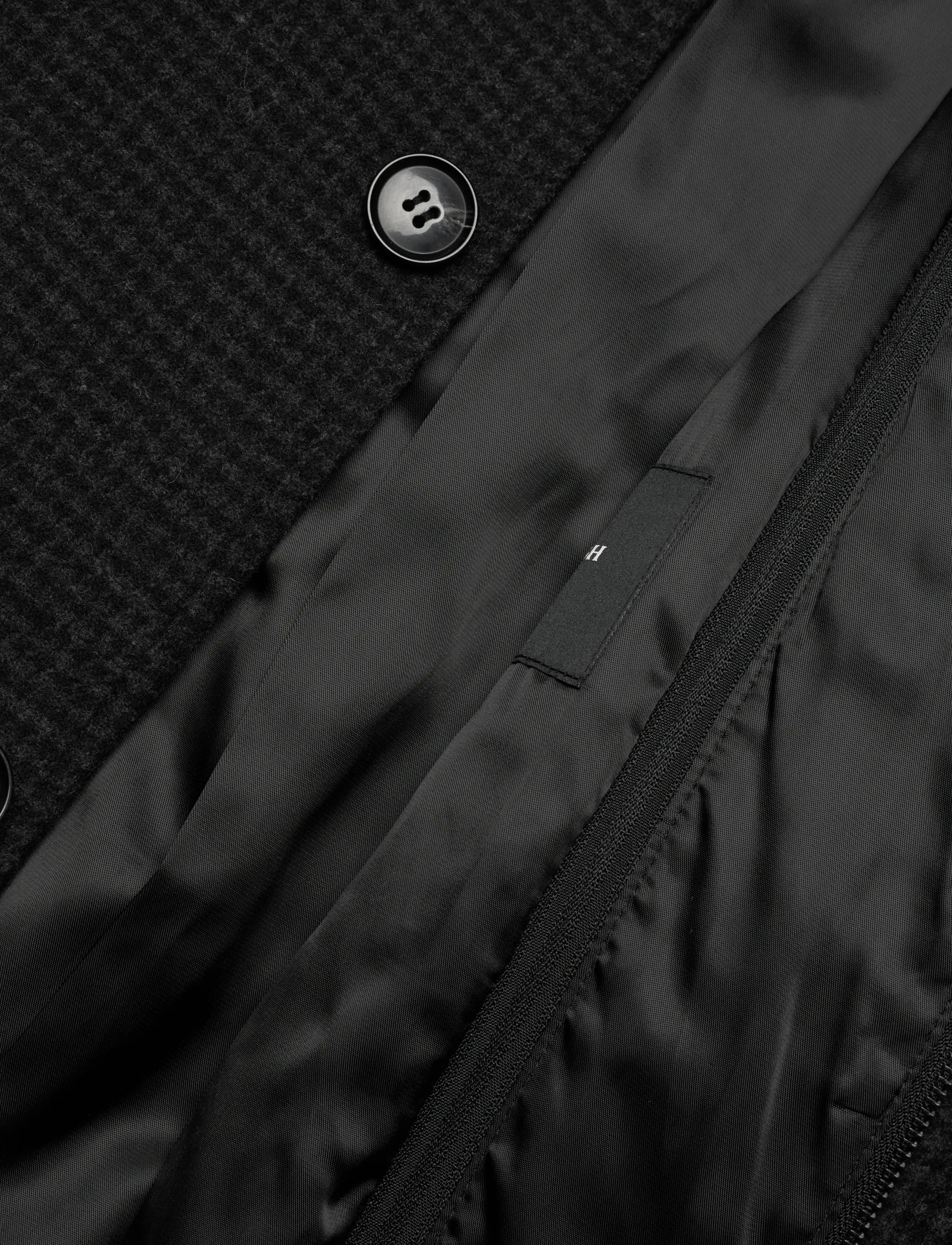 Lindbergh Black - Detachable collar wool coat - wool coats - black mel - 4