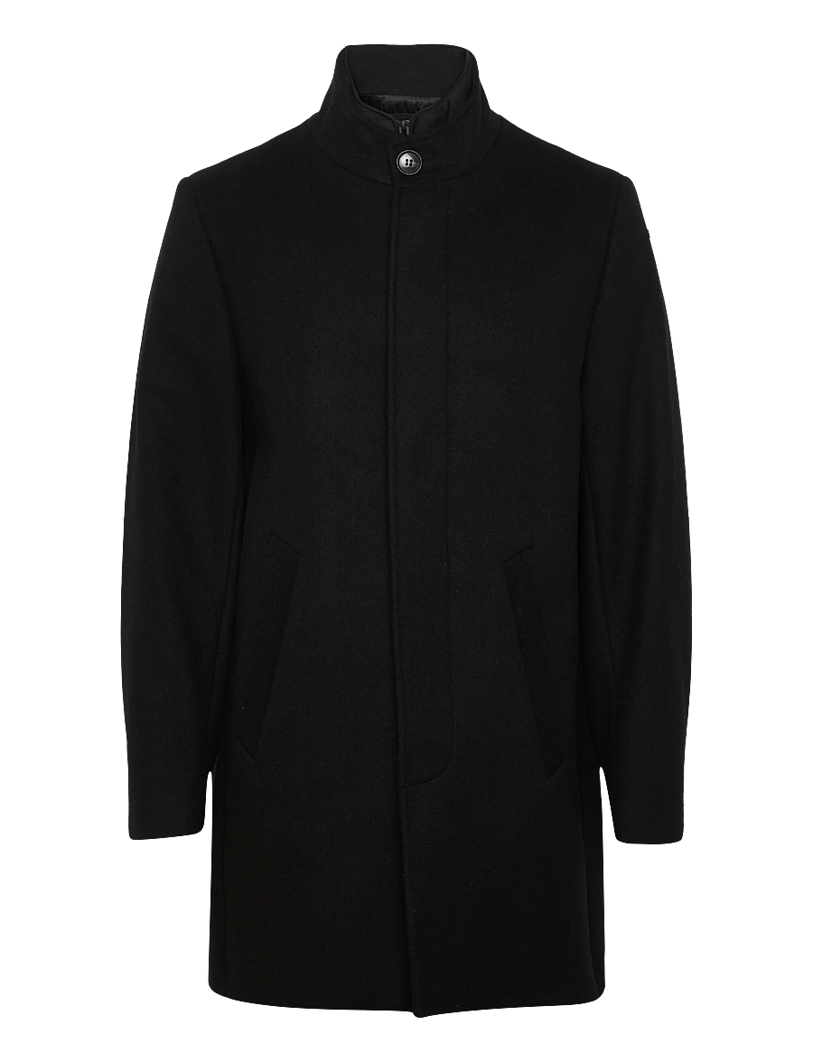 Lindbergh Black - Detachable collar wool coat - ullrockar - black - 1