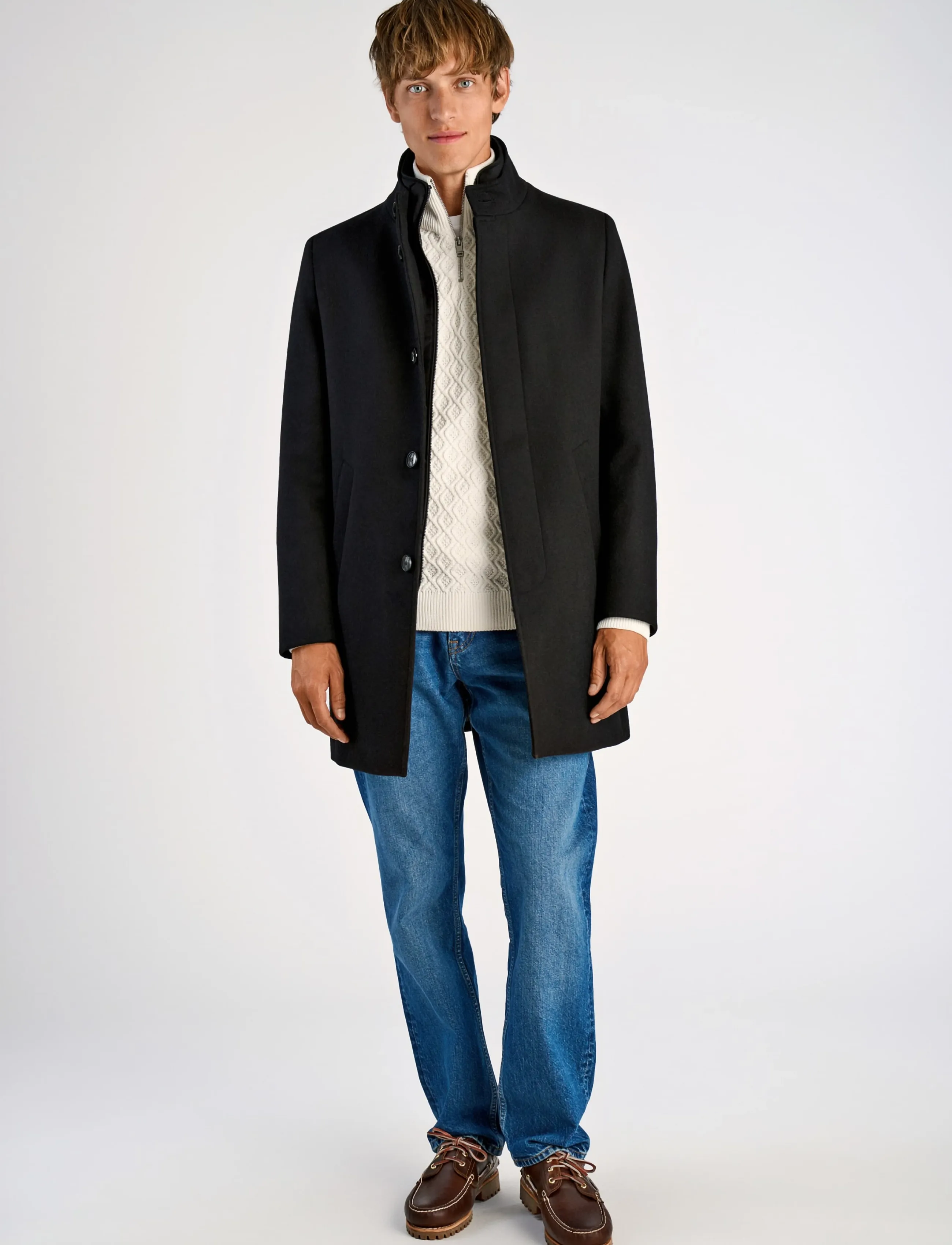 Lindbergh Black Detachable collar wool coat - Lindbergh - BLACK / black