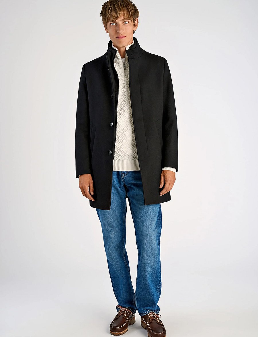 Lindbergh Black - Detachable collar wool coat - ullrockar - black - 0
