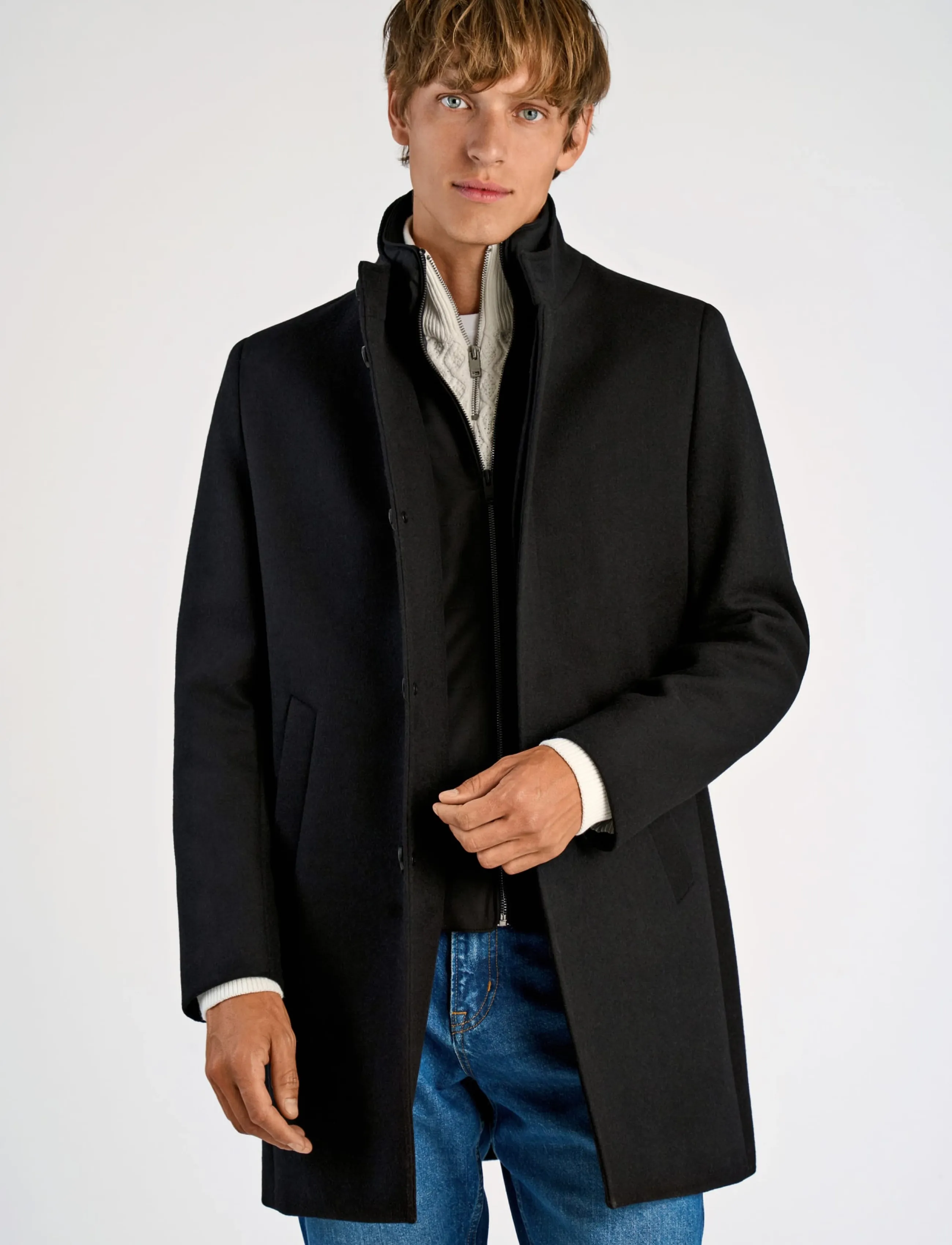 Lindbergh Black - Detachable collar wool coat - villased mantlid - black - 4
