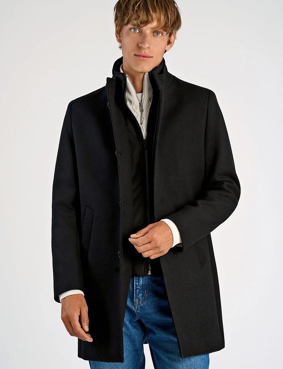 Lindbergh Black - Detachable collar wool coat - ullrockar - black - 4