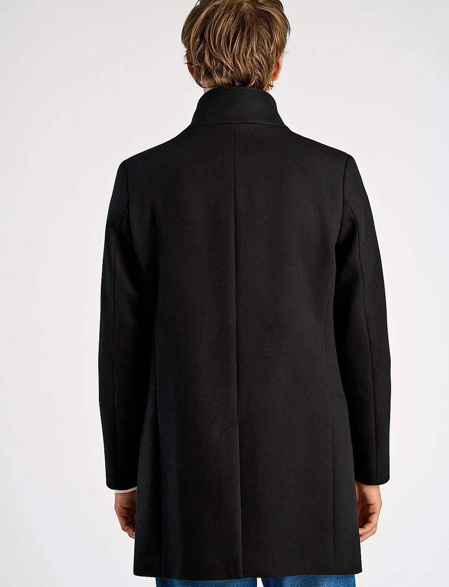 Lindbergh Black - Detachable collar wool coat - ullrockar - black - 5