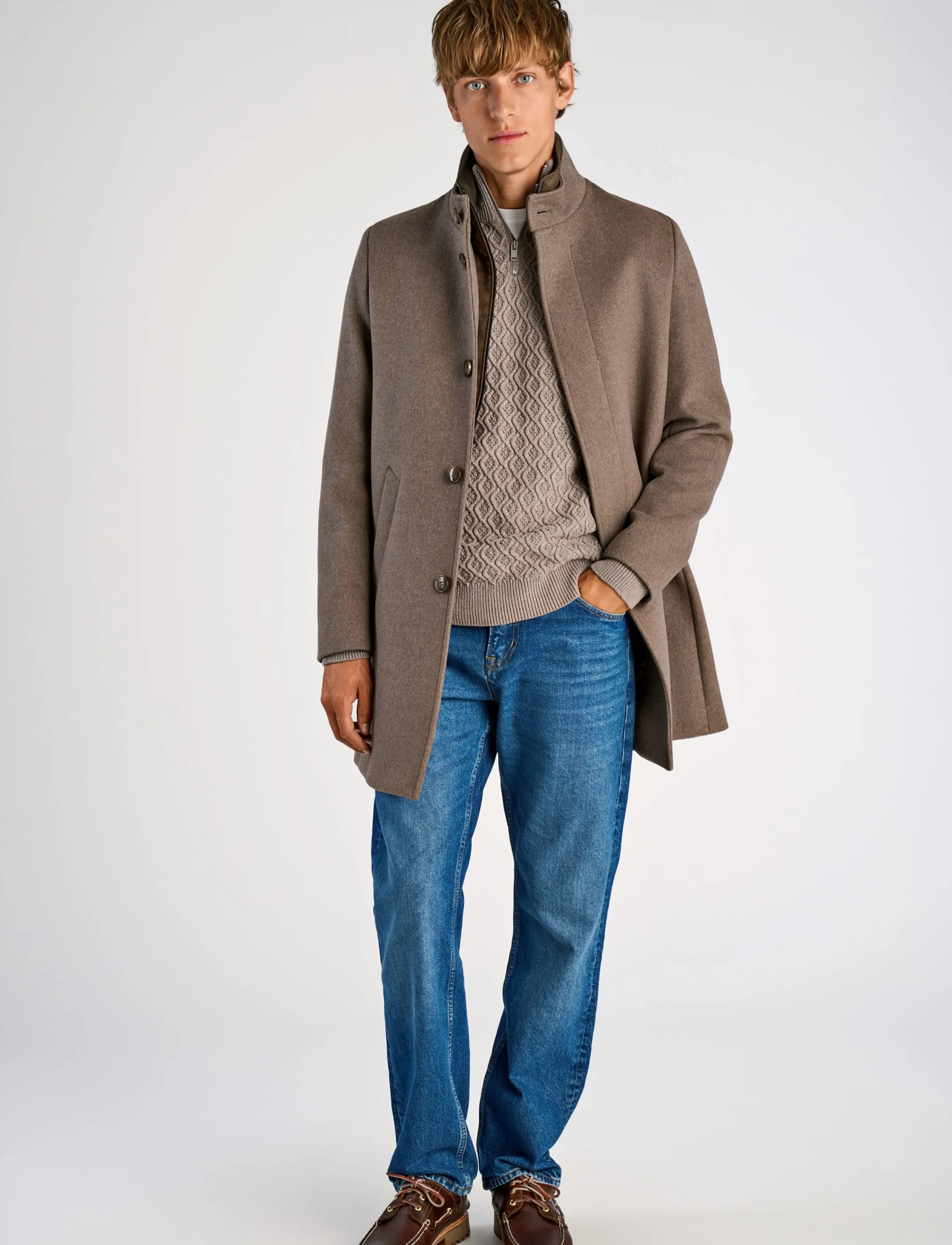 Lindbergh Black Detachable collar wool coat - Lindbergh - MID BROWN / brown