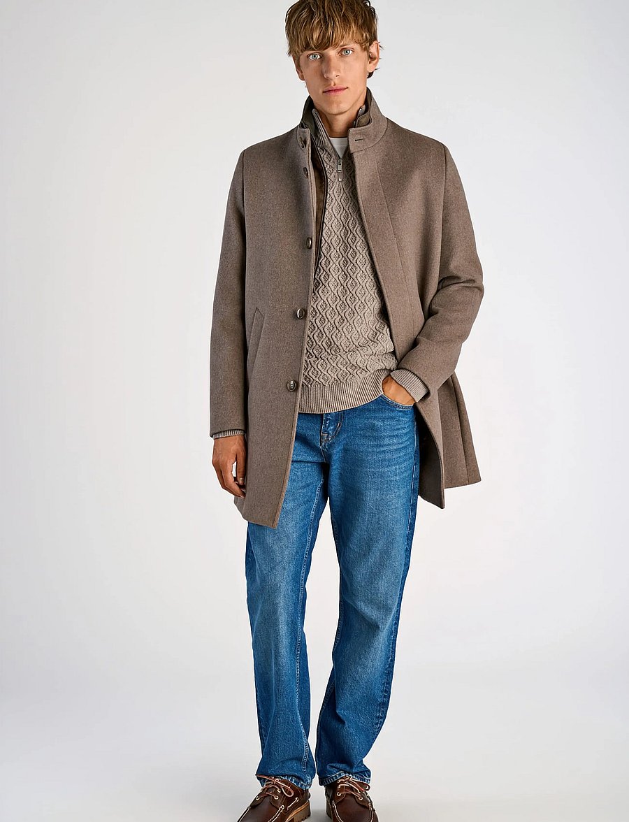 Lindbergh Black - Detachable collar wool coat - wool coats - mid brown - 0