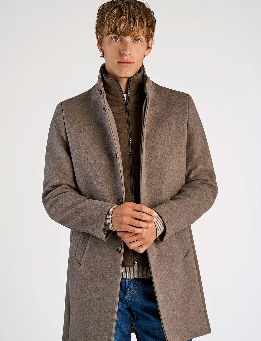 Lindbergh Black - Detachable collar wool coat - wool coats - mid brown - 3