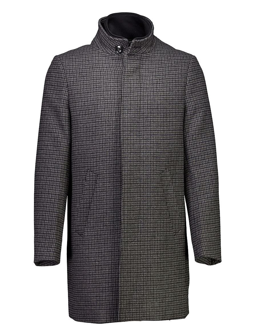 Lindbergh Black - Detachable collar houndstooth wool coat - wool coats - dk grey mix - 0