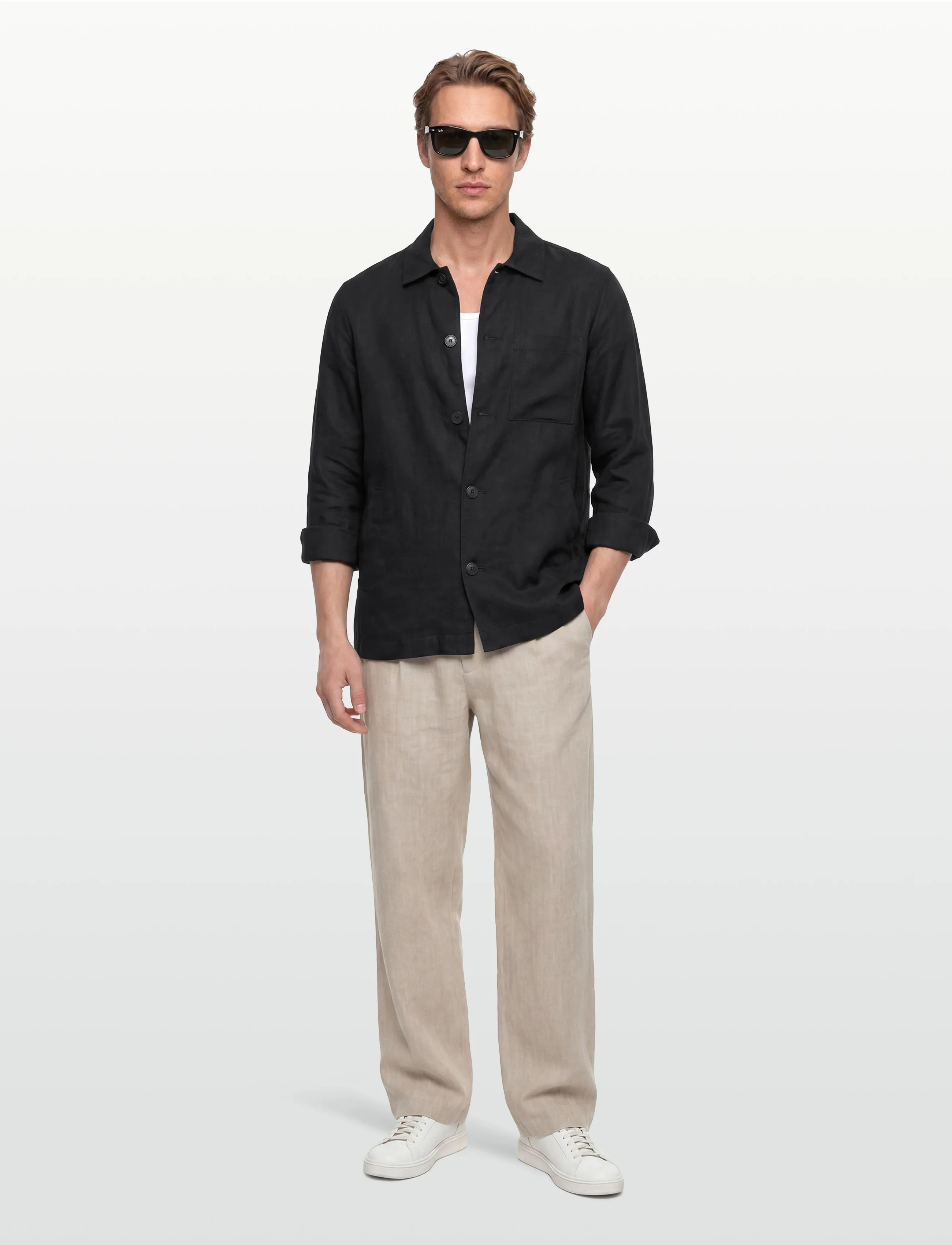 Lindbergh Black ?Linen Overshirt, M, Black, Overdele > Overtrøjer, Herre