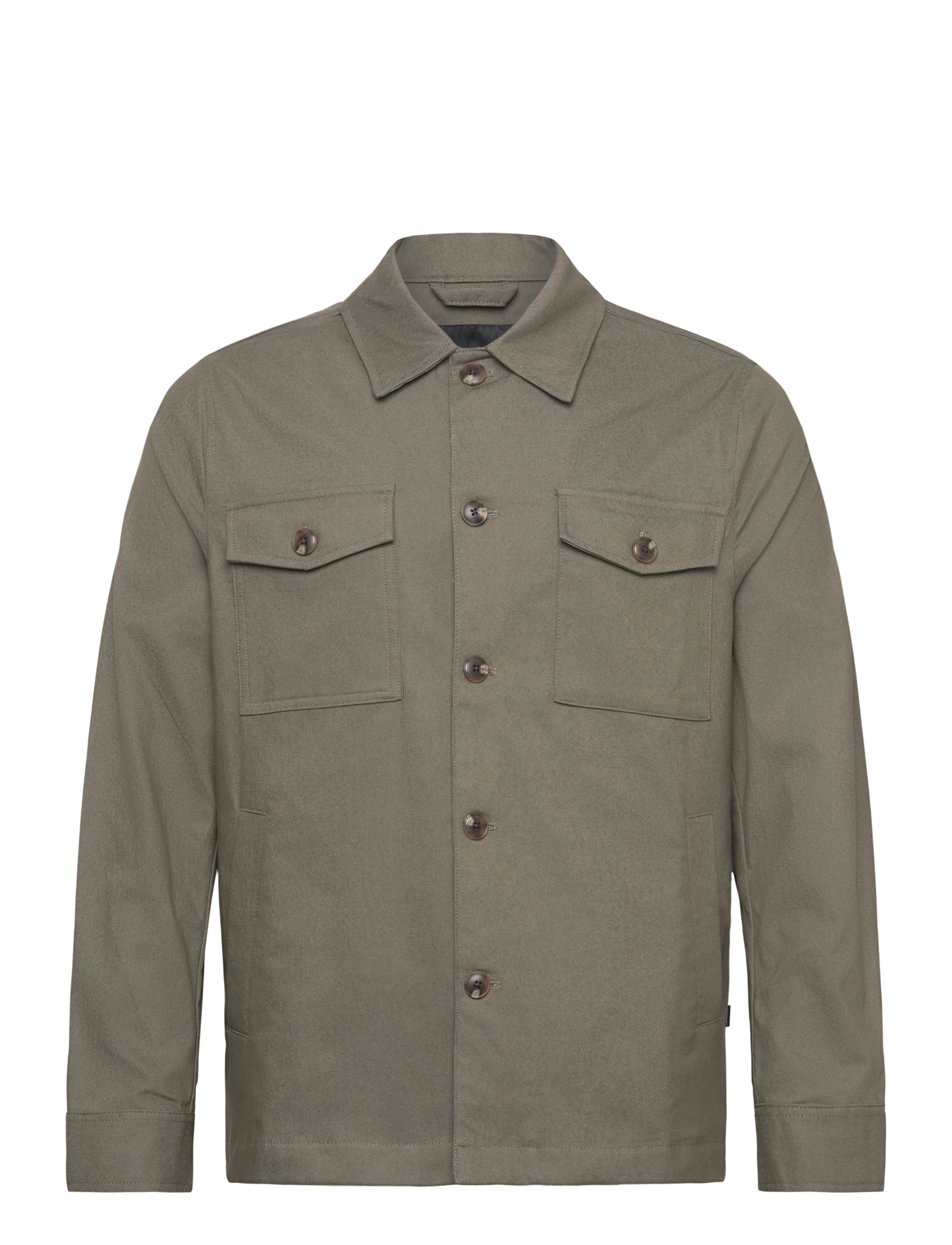 Lindbergh Black Stretch Cotton Overshirt, Mænd, Overshirt, Kakigrøn, Str: L