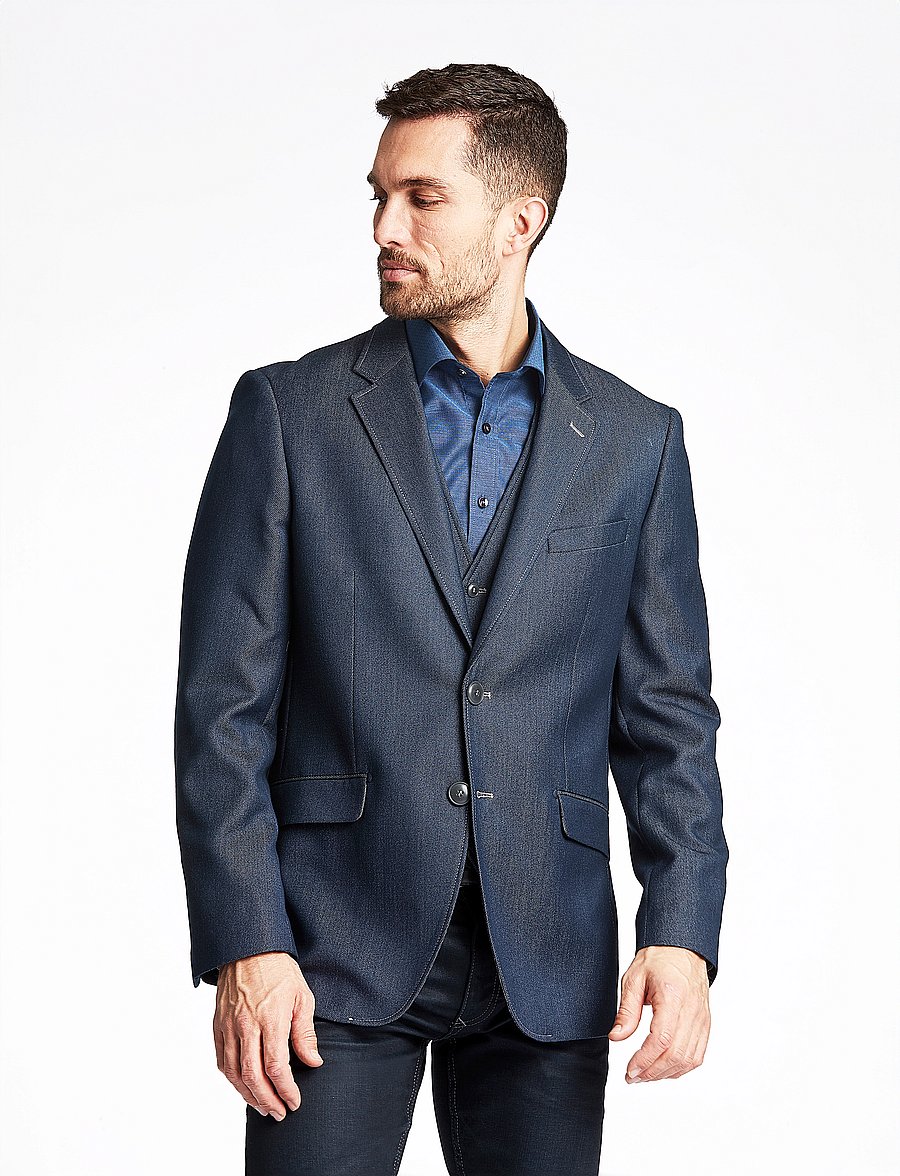 Lindbergh Black - Denim look stretch blazer - einreiher - navy mix - 0