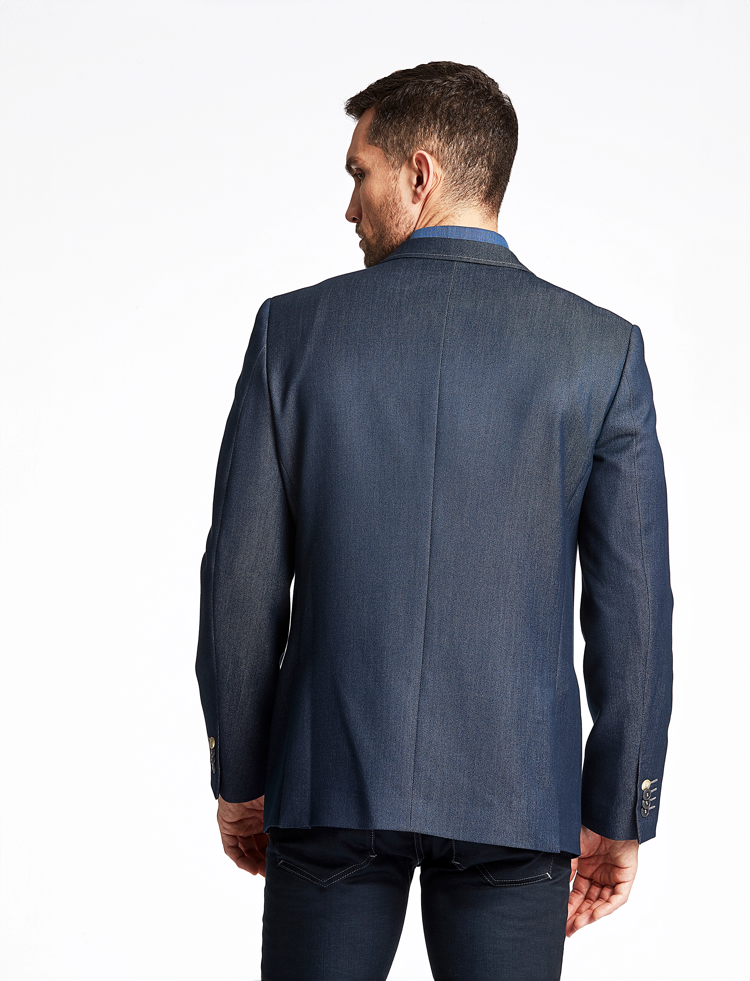 Lindbergh Black - Denim look stretch blazer - enkeltradede blazere - navy mix - 4