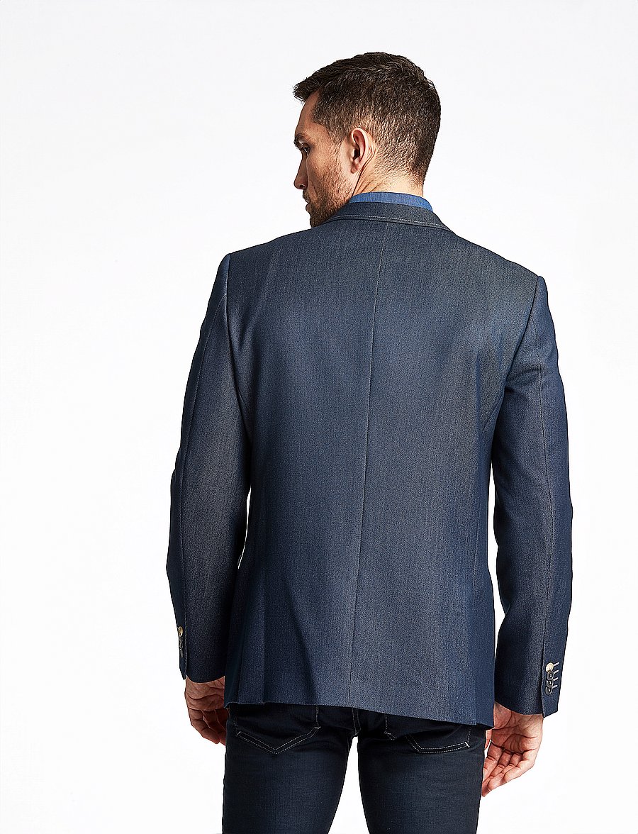 Lindbergh Black - Denim look stretch blazer - einreiher - navy mix - 3