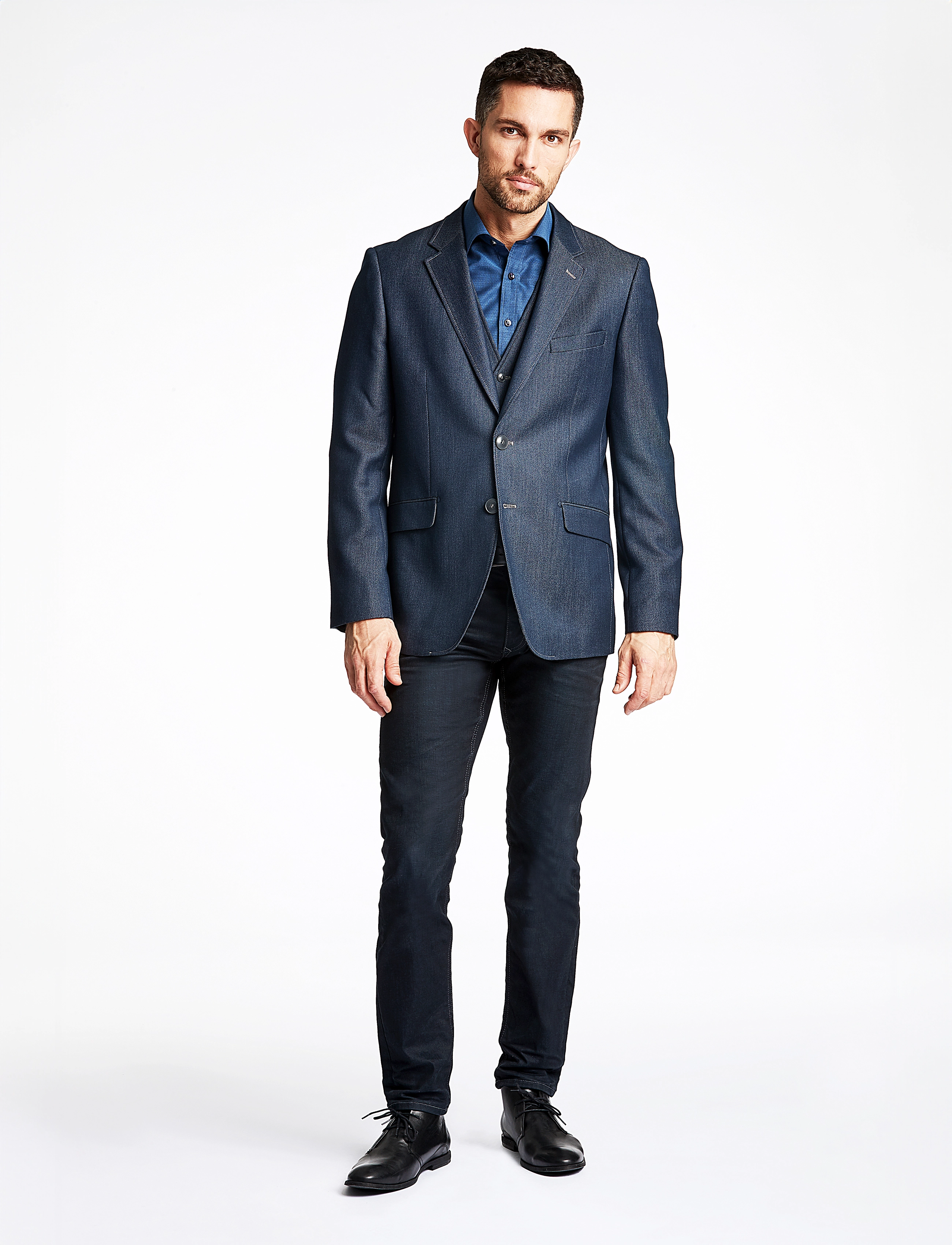 Lindbergh Black - Denim look stretch blazer - enkeltradede blazere - navy mix - 5