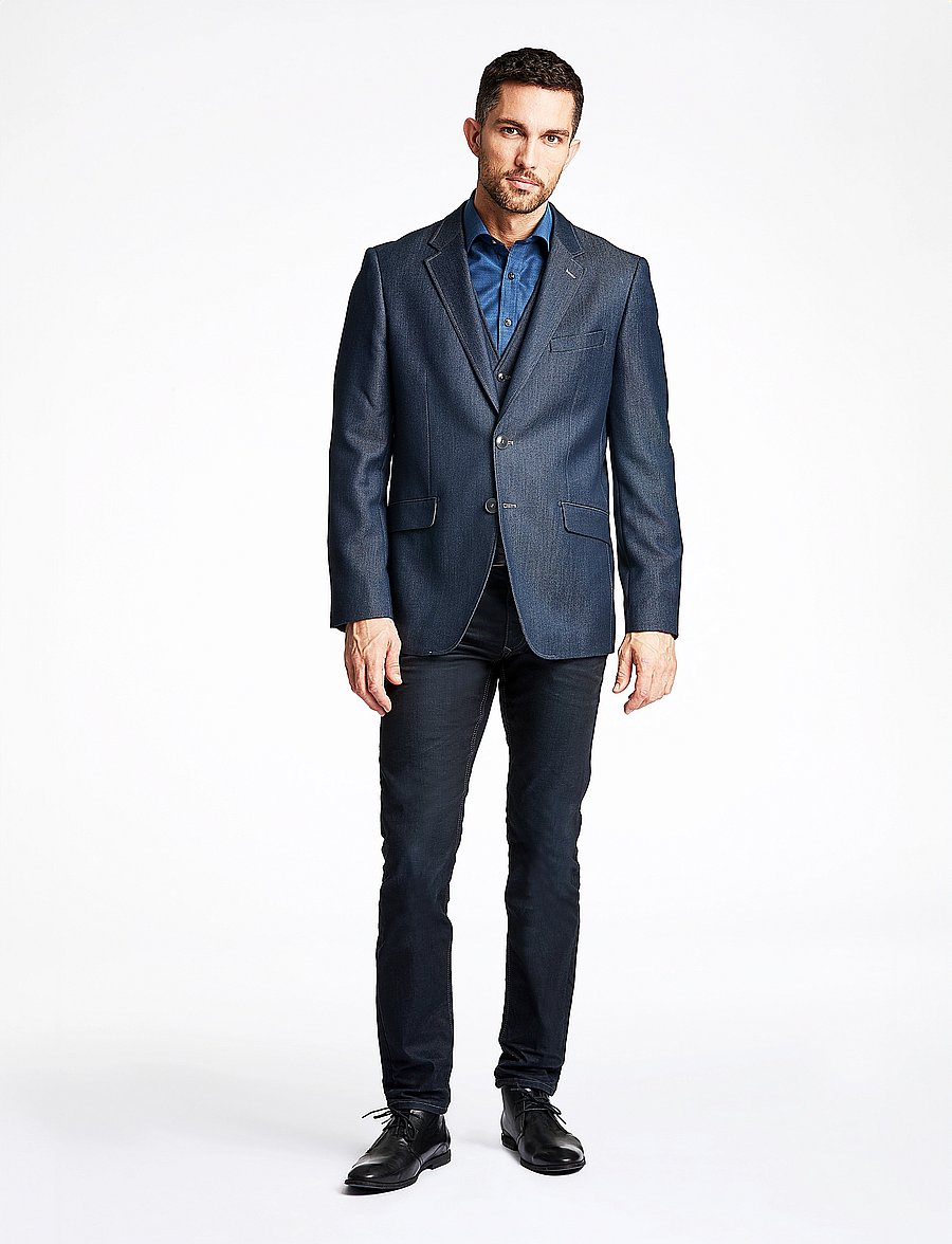 Lindbergh Black - Denim look stretch blazer - einreiher - navy mix - 4