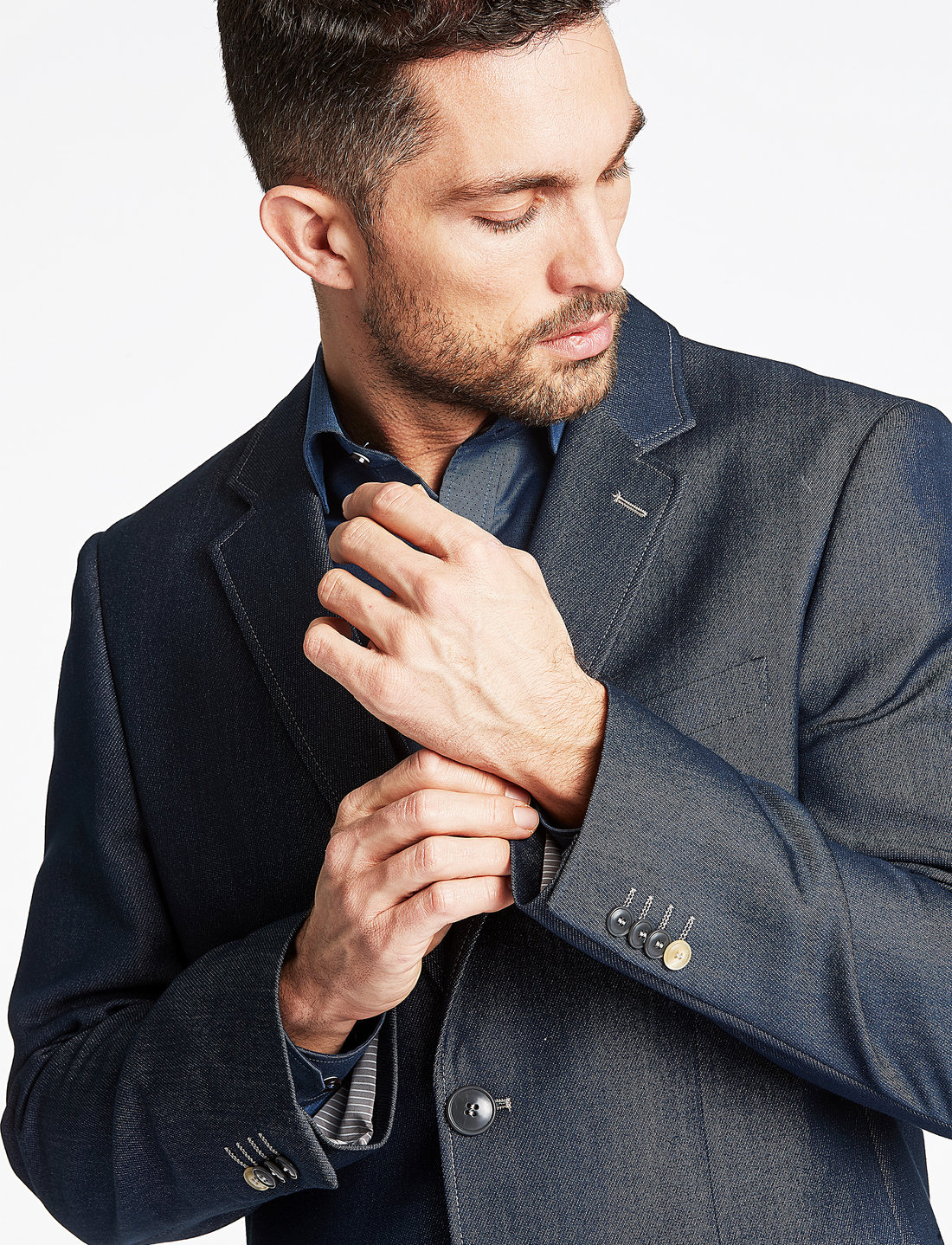 Lindbergh Black - Denim look stretch blazer - enkelknäppta kavajer - navy mix - 5