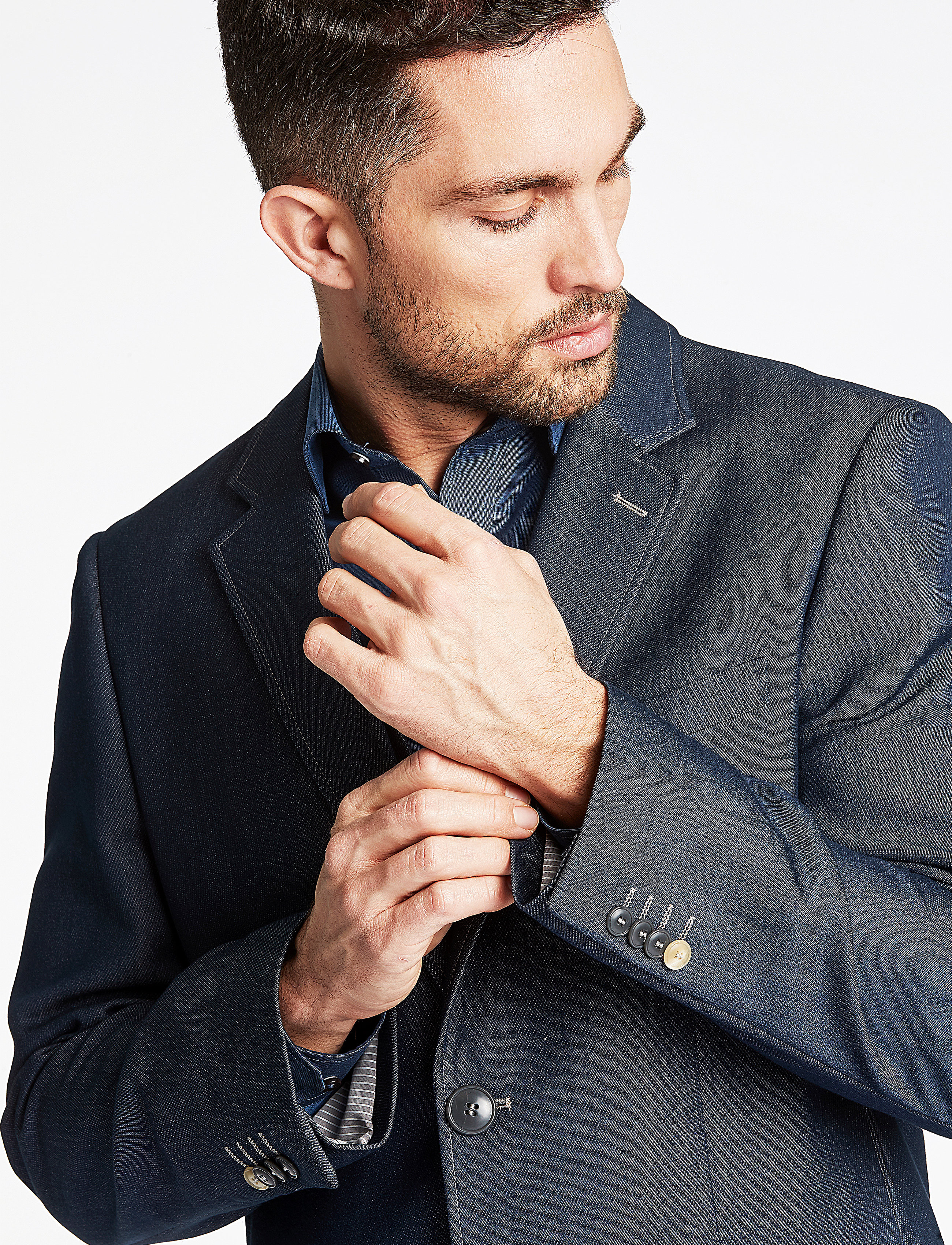 Lindbergh Black - Denim look stretch blazer - enkeltradede blazere - navy mix - 3