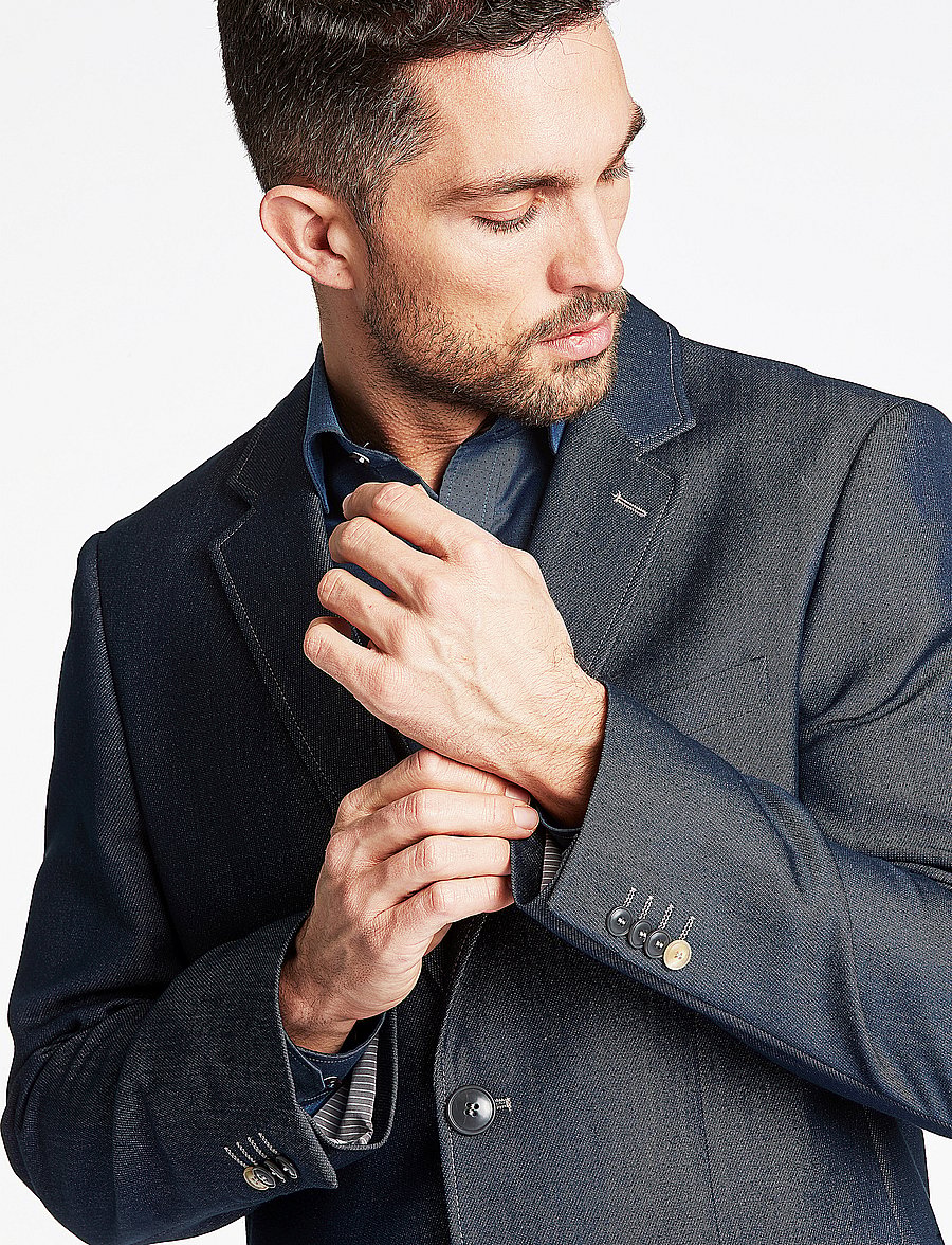 Lindbergh Black - Denim look stretch blazer - einreiher - navy mix - 5