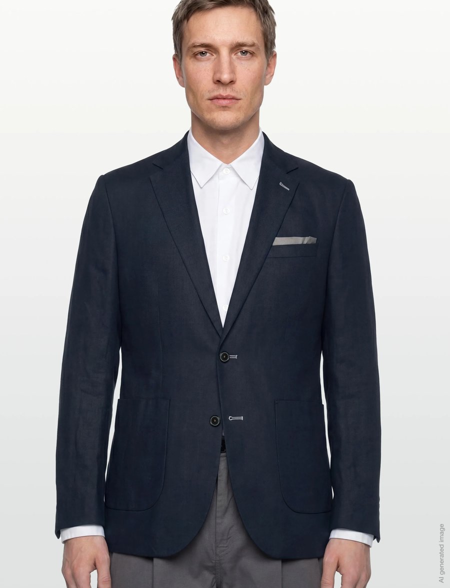 Lindbergh Black - Half lined linen blazer - einreiher - dk blue - 3