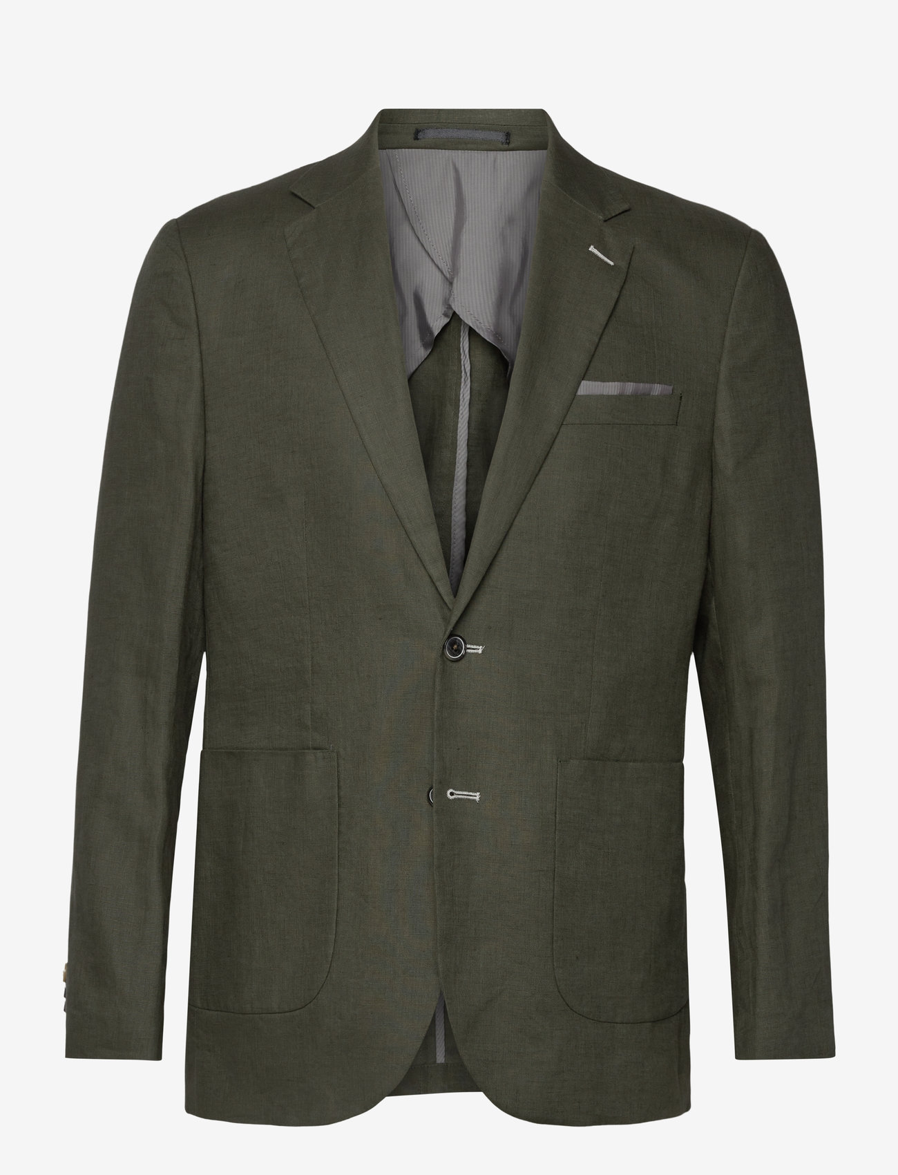 Lindbergh Black - Half lined linen blazer - enkeltradede blazere - green mel - 0