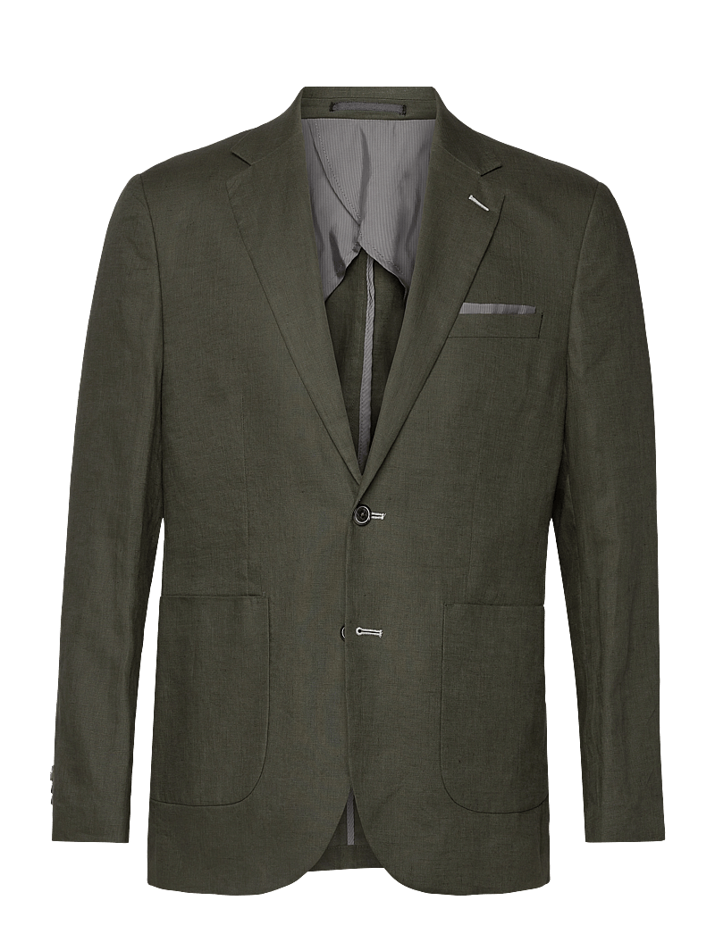 Lindbergh Black - Half lined linen blazer - enkeltradede blazere - green mel - 0