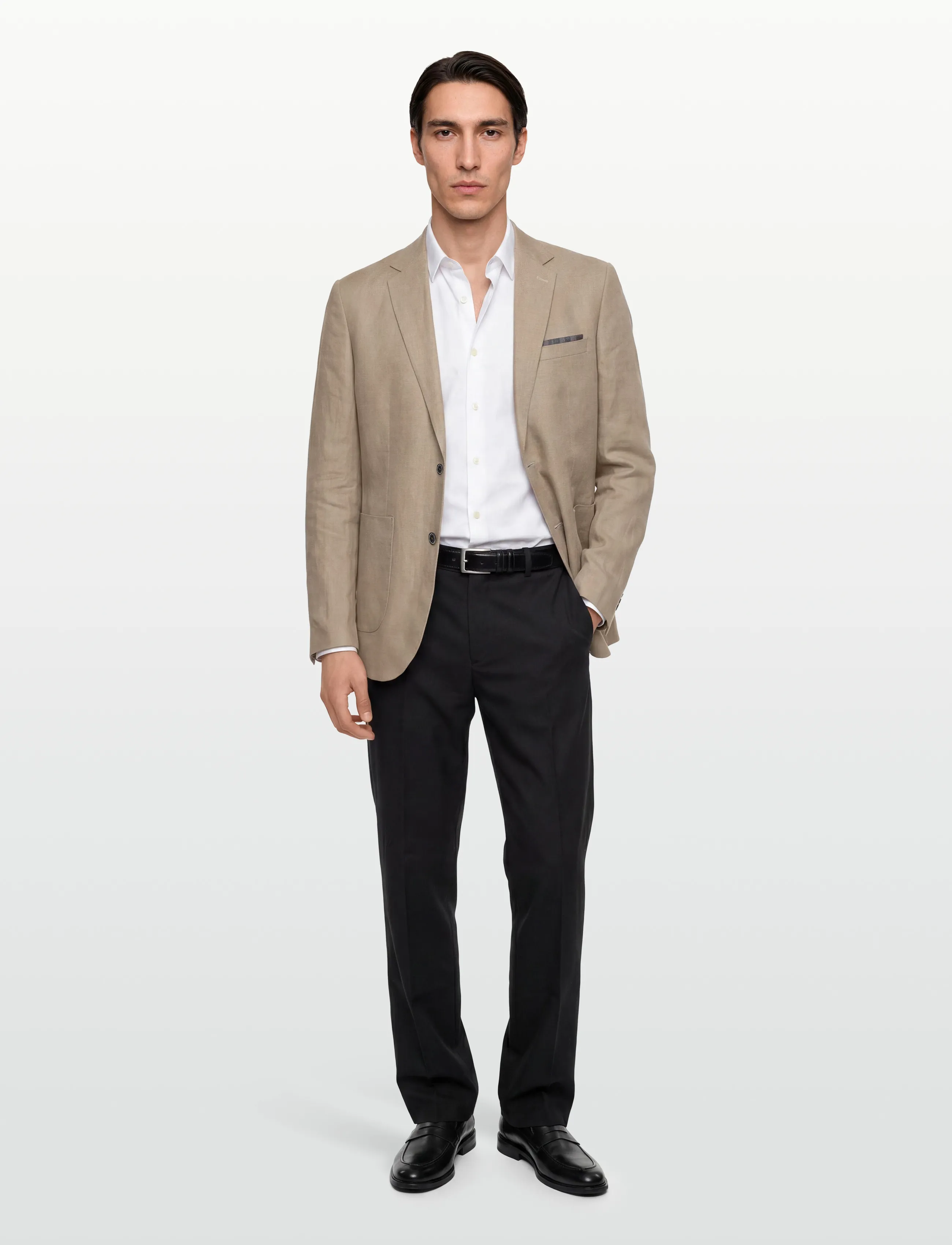 Lindbergh Black Half Lined Linen Blazer, 54, Beige, Blazere > Enkeltradede Blazere, Herre