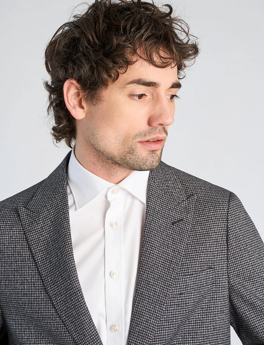 Lindbergh Black - Dobby check superflex unstructured blazer - enkeltradede blazere - brown mix - 5