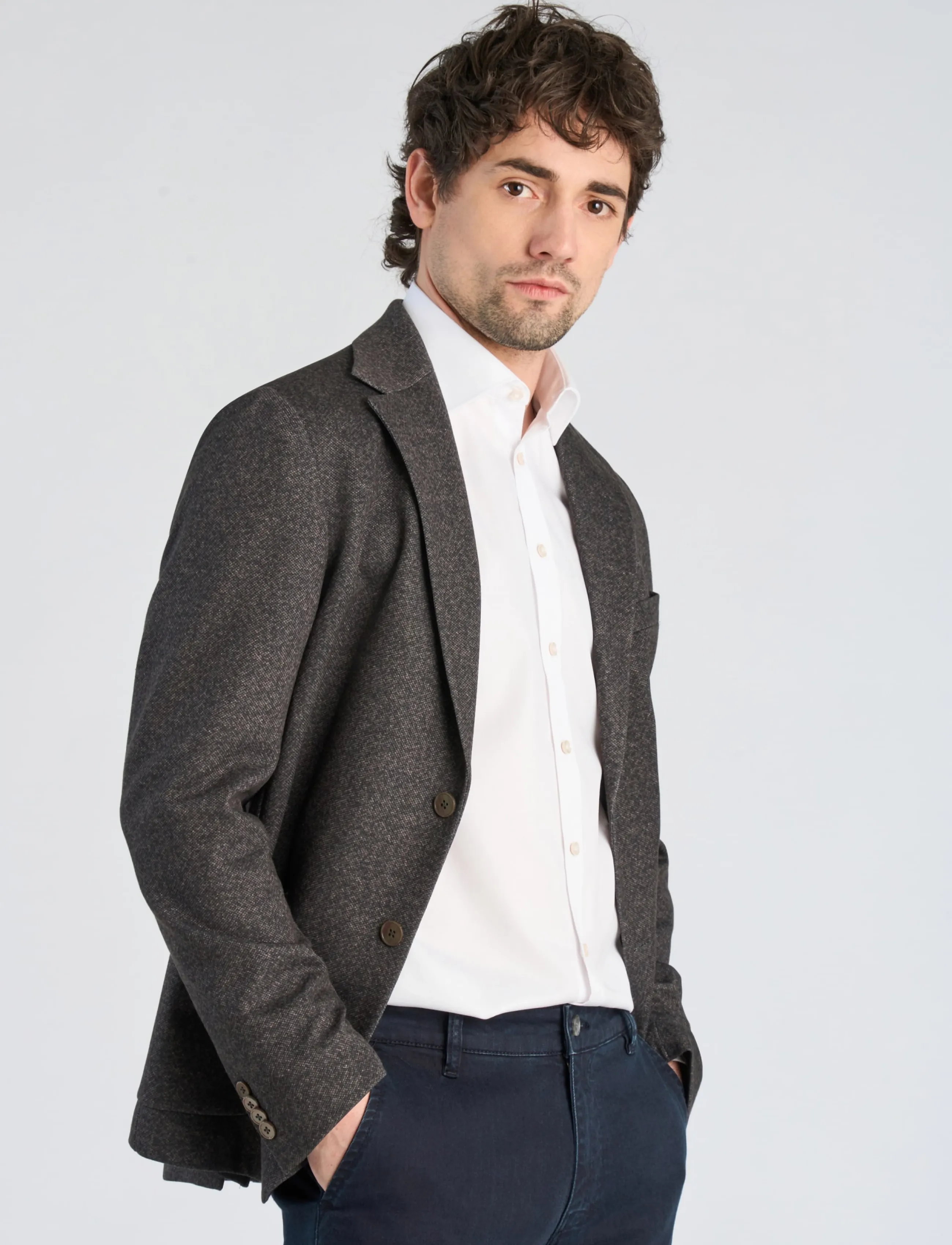 Lindbergh Black - 1927: Superflex half lined blazer - enkeltradede blazere - dk brown mel - 3