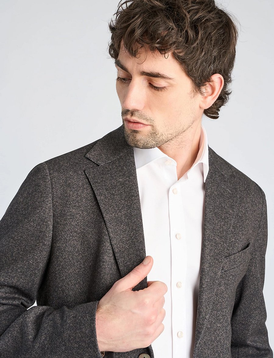 Lindbergh Black - 1927: Superflex half lined blazer - enkeltradede blazere - dk brown mel - 5