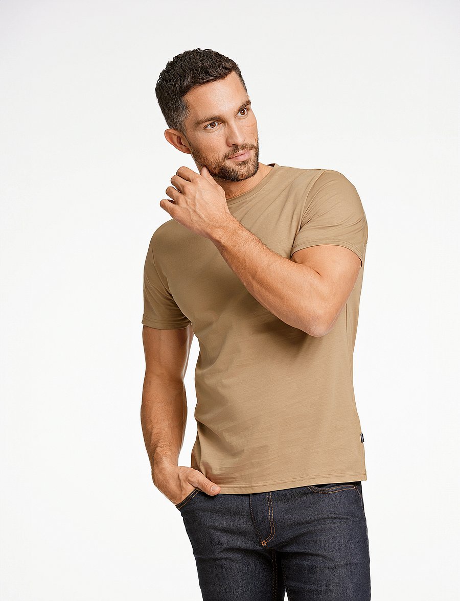 Lindbergh Black - Mercerized cotton tee S/S - kurzärmelige t-shirts - dk sand - 0