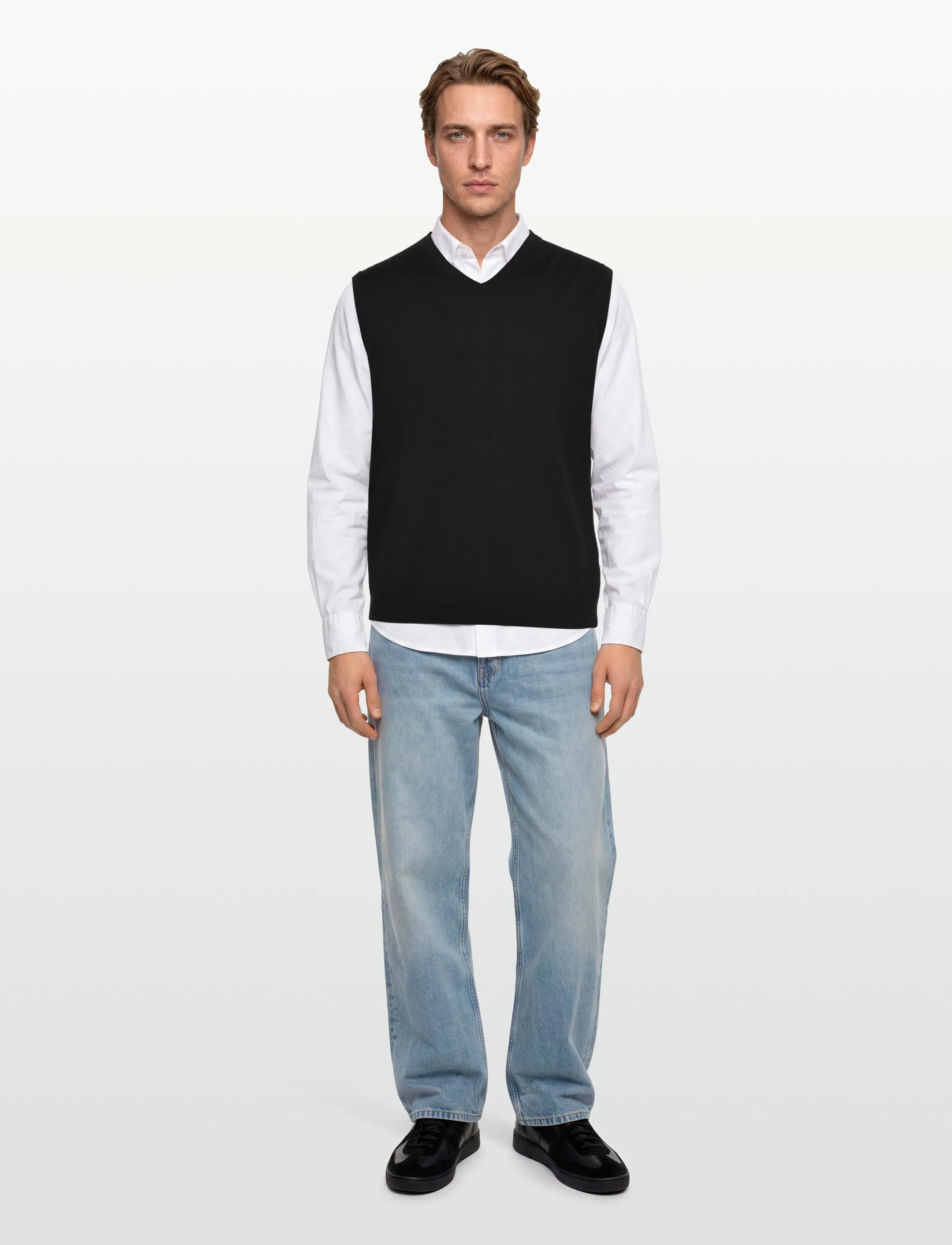 Lindbergh Black 100 % Merino V-Neck Slipover, 3XL, Knitwear, Schwarz - Knitted Westen, Männerswear