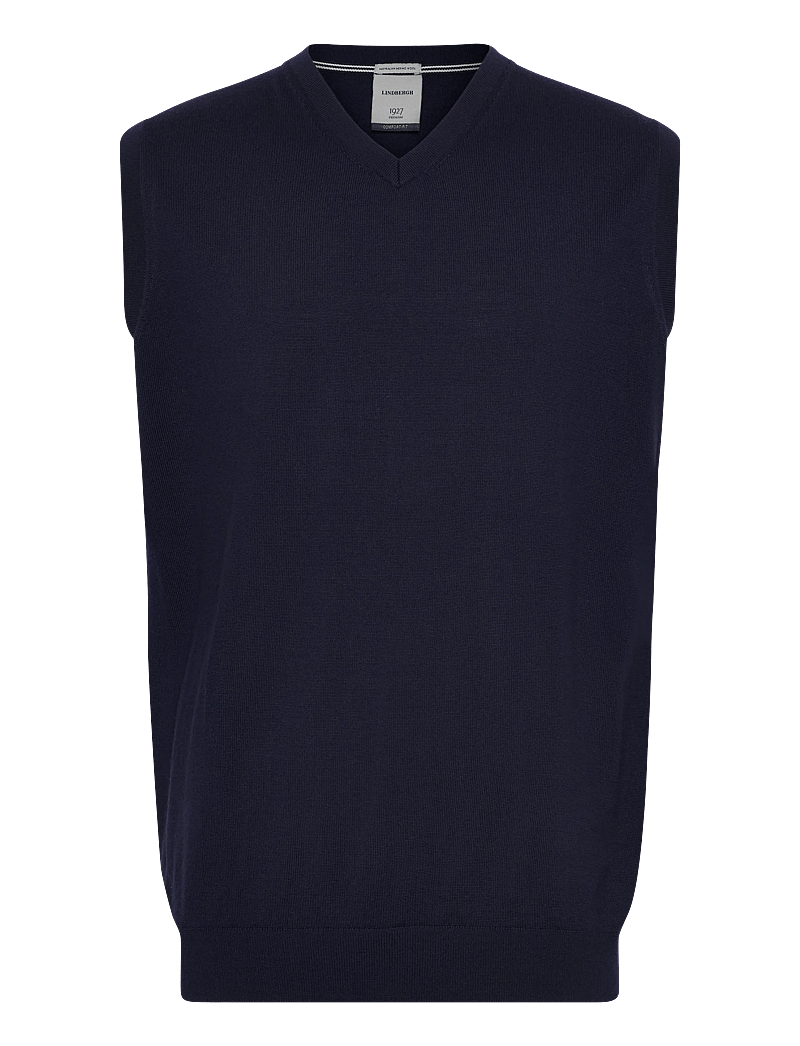 Lindbergh Black - 100 % merino v-neck slipover - gestrickte westen - navy - 0