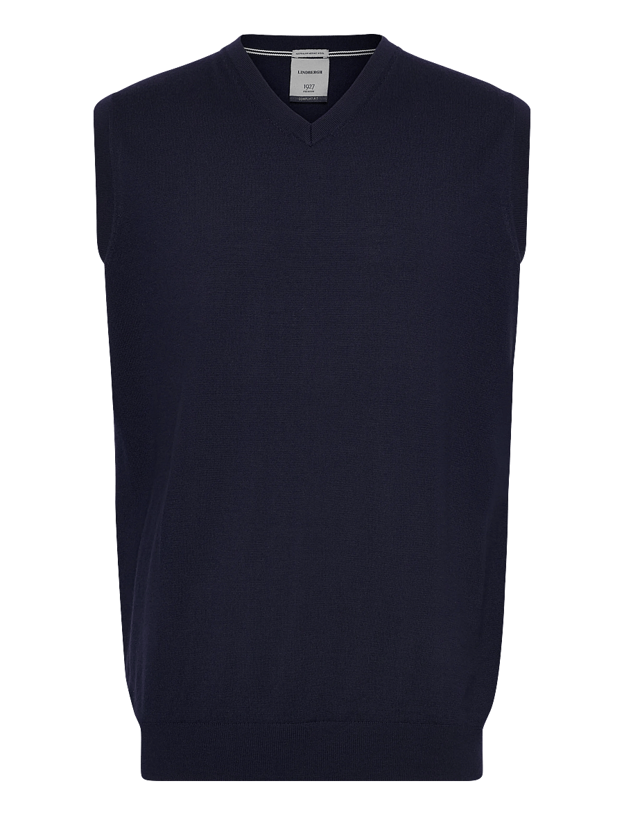 Lindbergh Black - 100 % merino v-neck slipover - strikveste - navy - 0