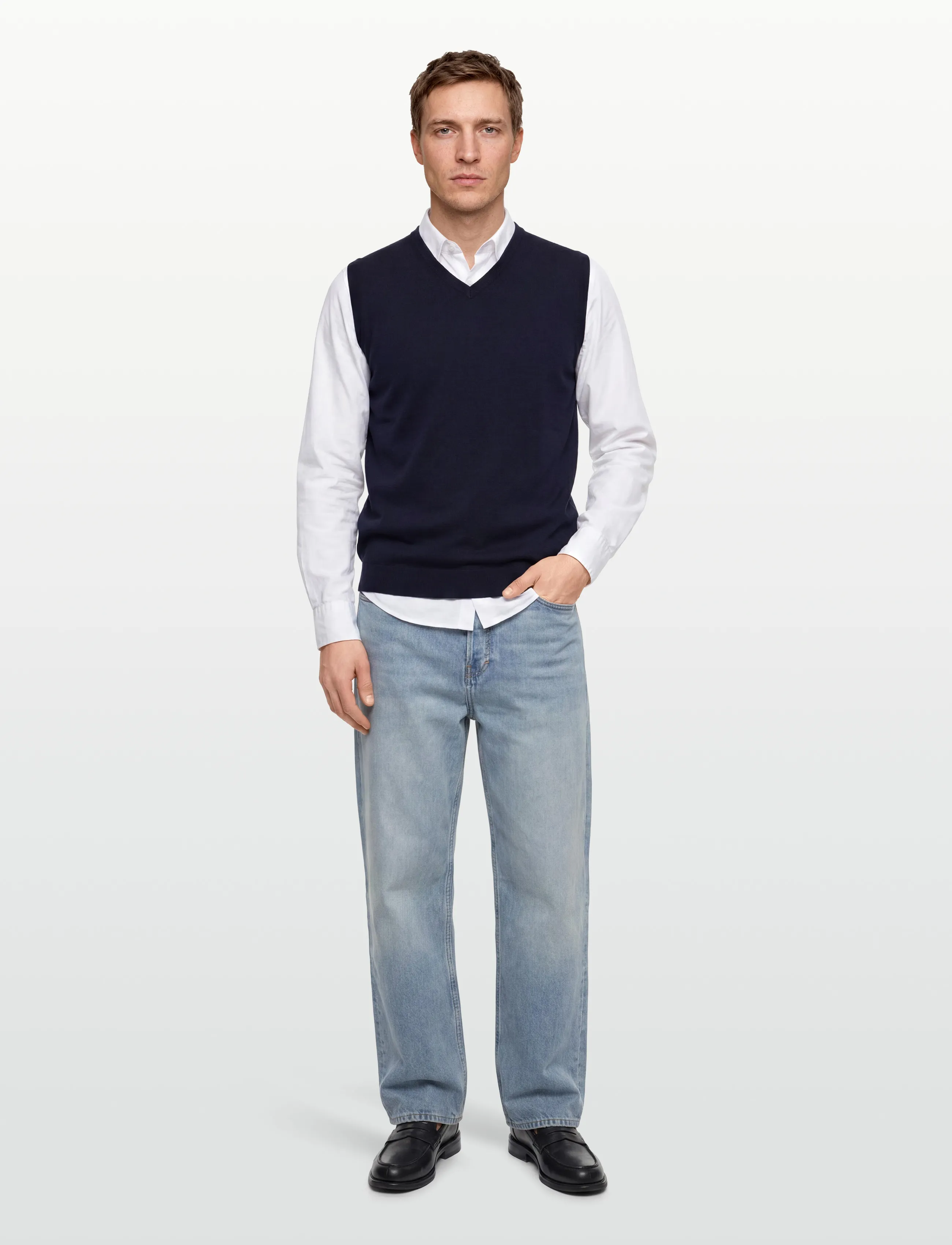 Lindbergh Black 100 % Merino V-Neck Slipover, XXL, Knitwear, Marineblau - Knitted Westen, Männerswear