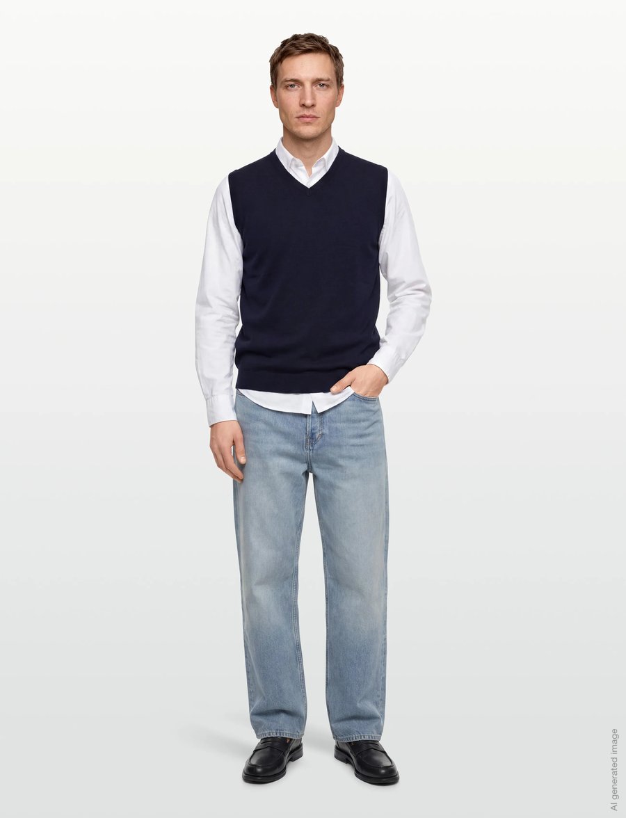 Lindbergh Black - 100 % merino v-neck slipover - strikveste - navy - 0