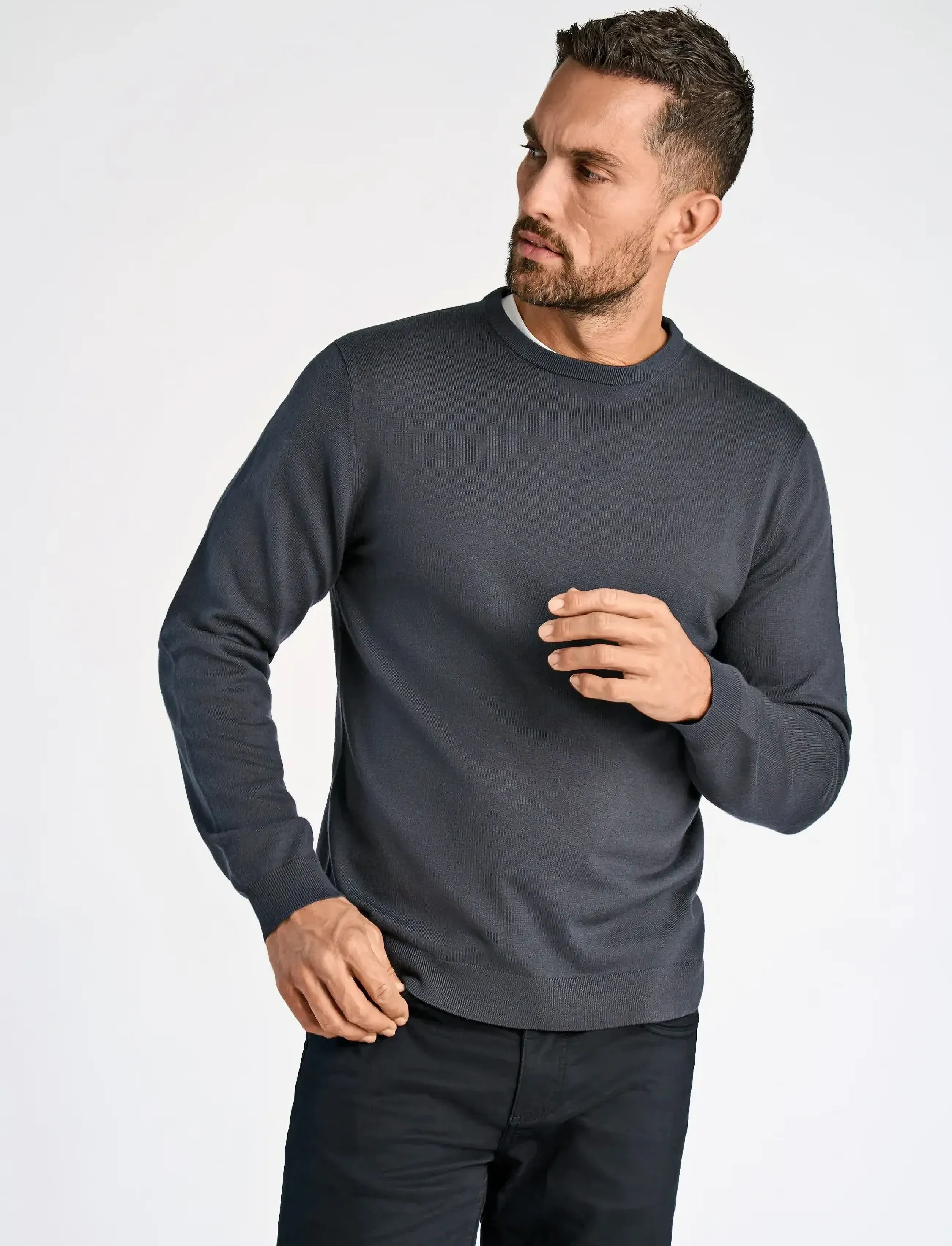 Lindbergh Black - 100 % merino crew neck knit - rund hals - asphalt grey - 5