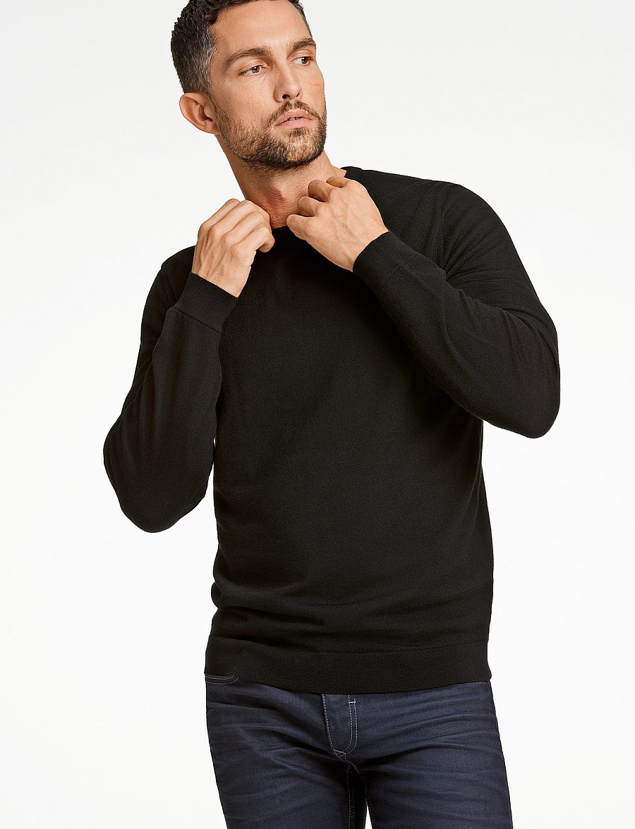 Lindbergh Black - 100 % merino crew neck knit - rundhals - black - 0