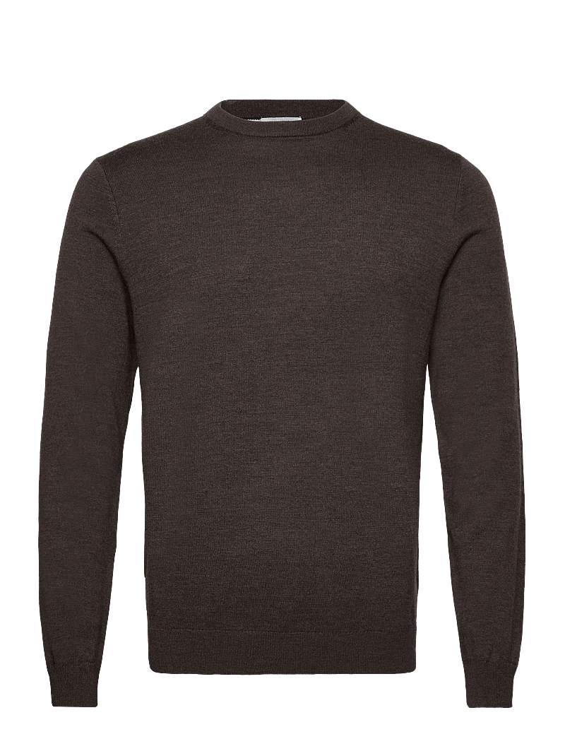 Lindbergh Black - 100 % merino crew neck knit - round necks - dk brown mel - 0