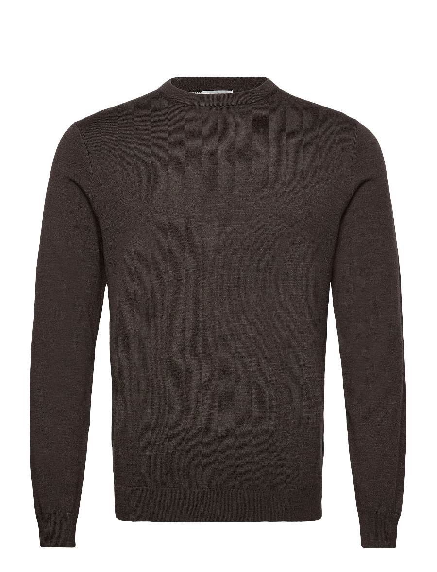 Lindbergh Black - 100 % merino crew neck knit - round necks - dk brown mel - 1