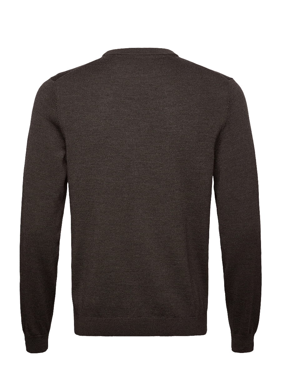 Lindbergh Black - 100 % merino crew neck knit - round necks - dk brown mel - 2