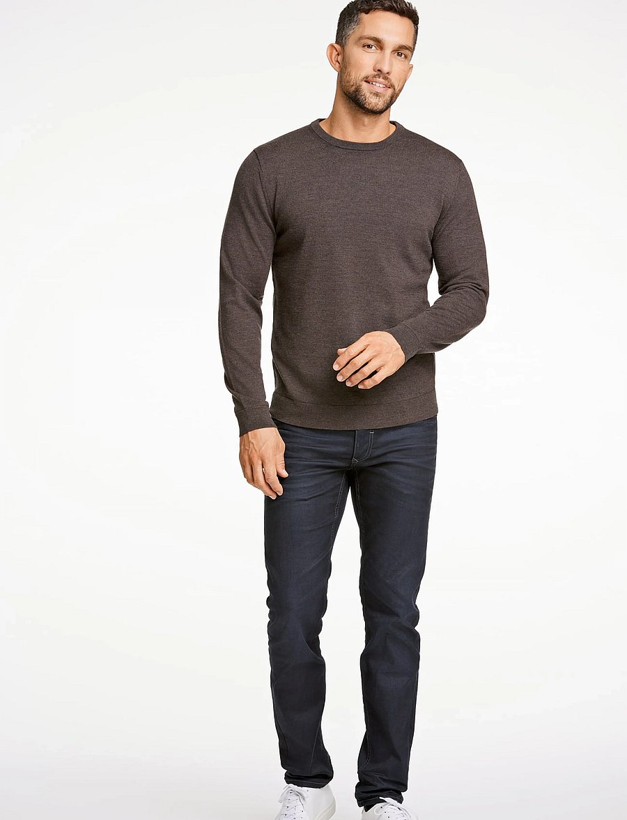 Lindbergh Black - 100 % merino crew neck knit - round necks - dk brown mel - 0