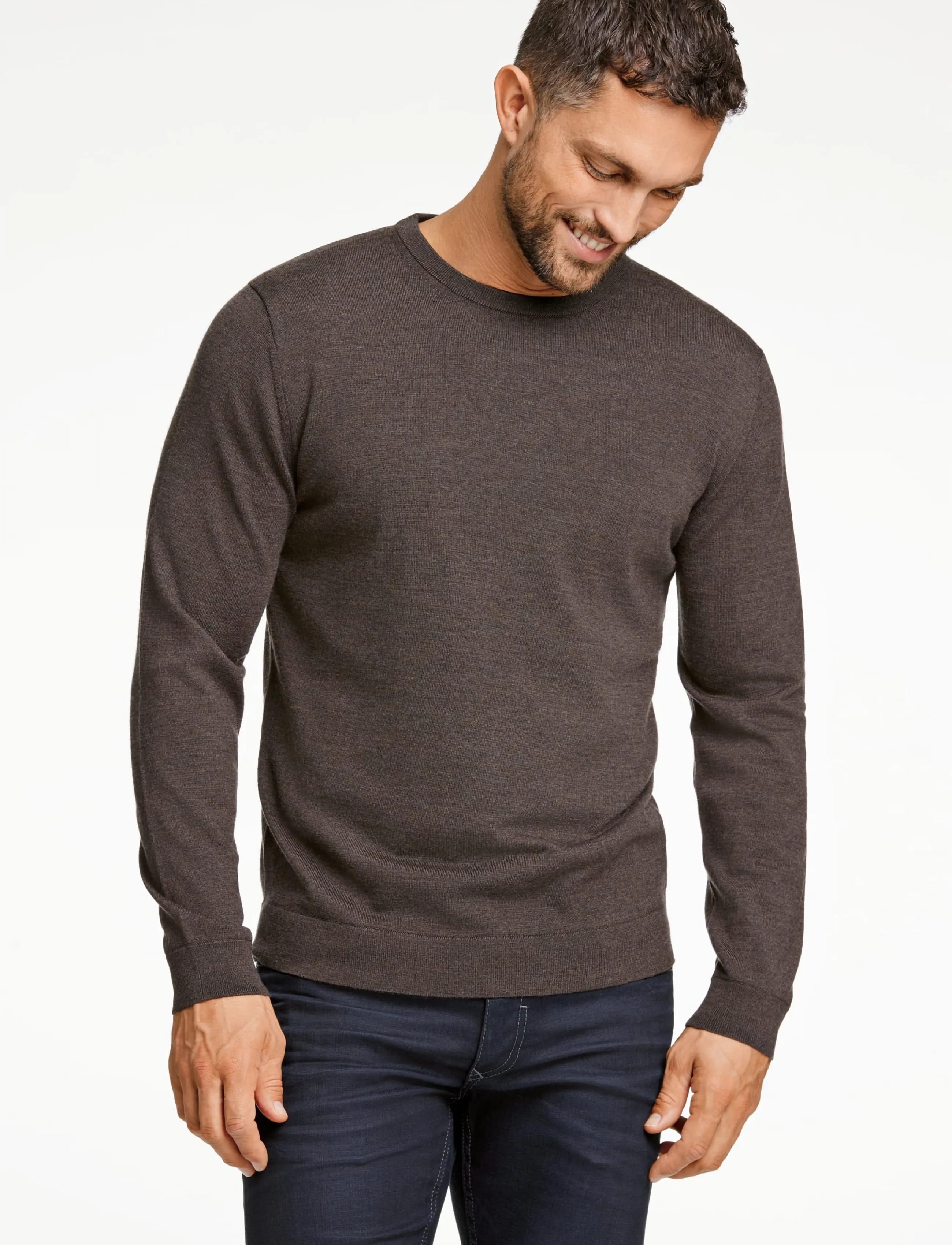 Lindbergh Black - 100 % merino crew neck knit - rundhals - dk brown mel - 3